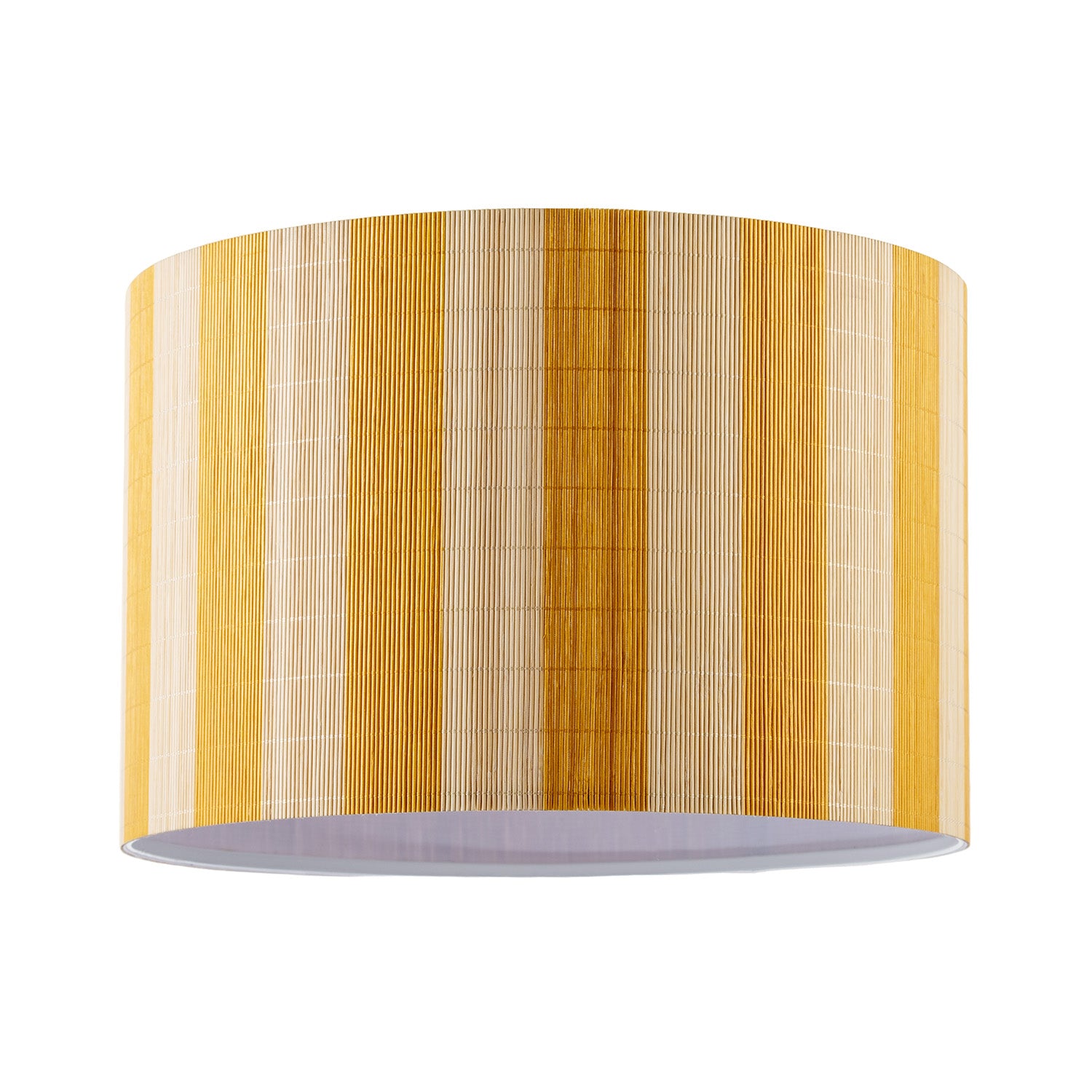 Shabby Chic Natural Brown Bamboo Lamp Shade with Mustard Ochre Stripes Image 1