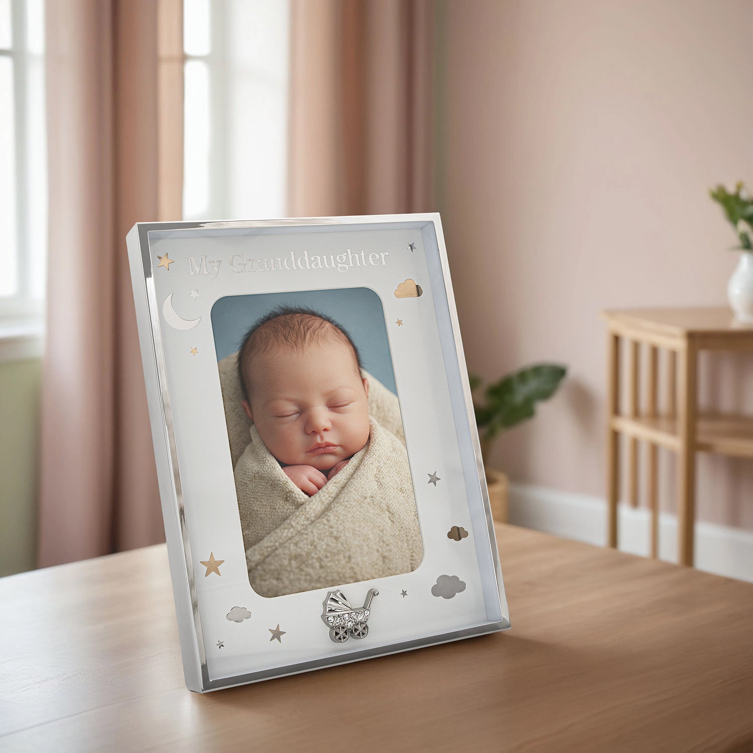 Granddaughter Silver 4x6 Frame with Gold and Silver Stars and Clouds Image 6