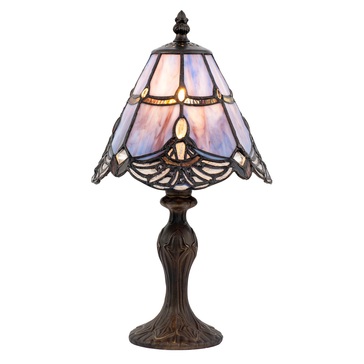 Quirky and Petite Purple Stained Glass Tiffany Lamp with Clear Beads Image 2