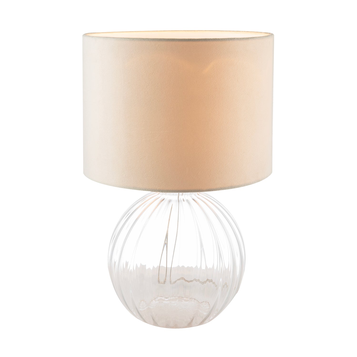 Contemporary Clear Ribbed Glass Table Lamp with Velvet Fabric Shade Image 2