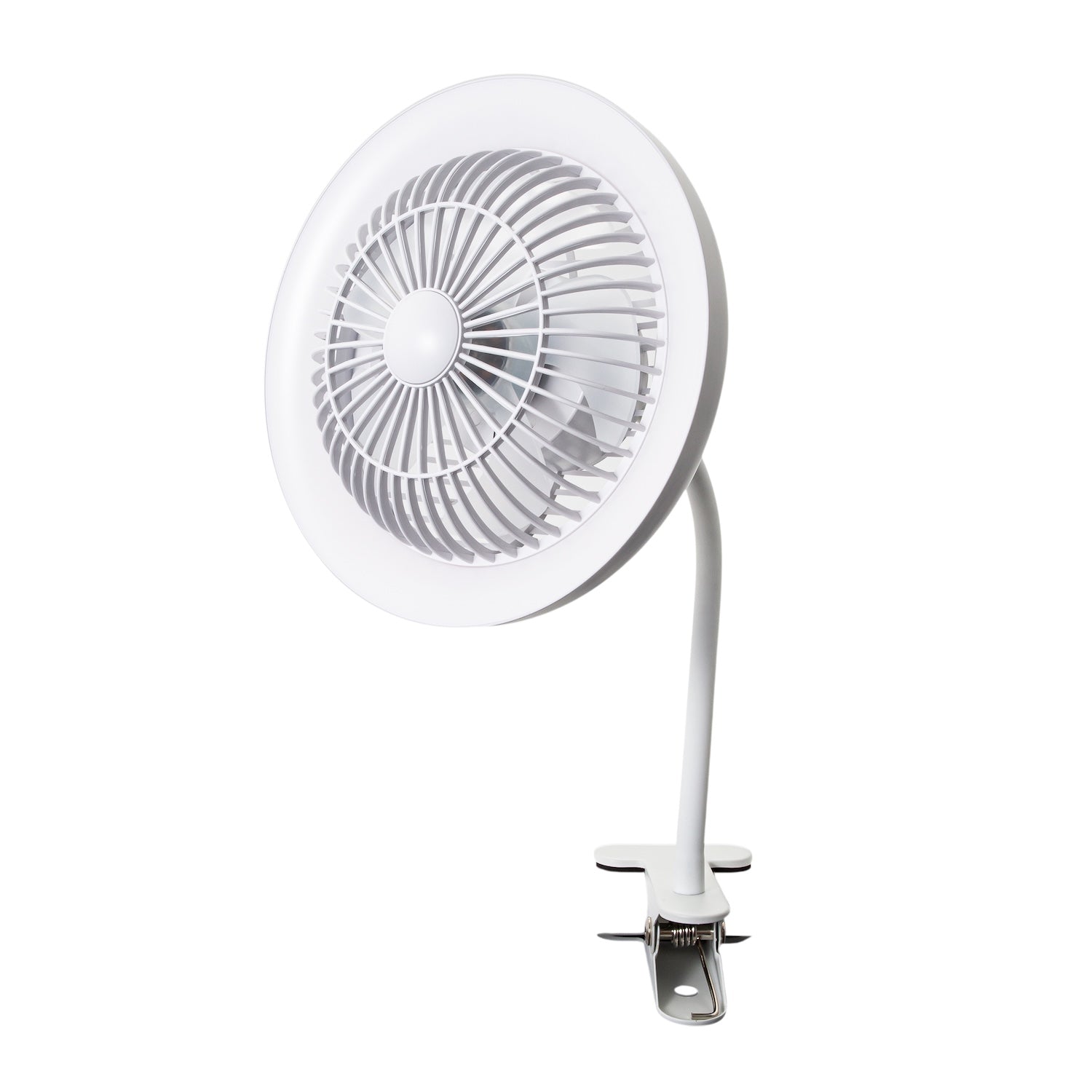 White Rechargeable 3 Speed Clip-On Fan with LED Dimmable Ring Light Image 1