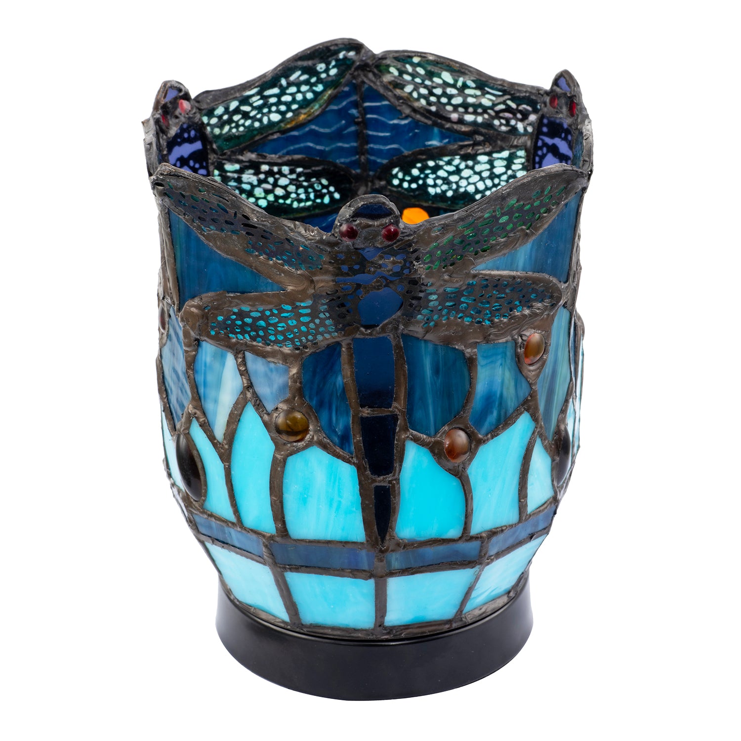 Classic Dragonfly Tiffany Uplighter Lamp in Midnight and Sky Blue Image 4