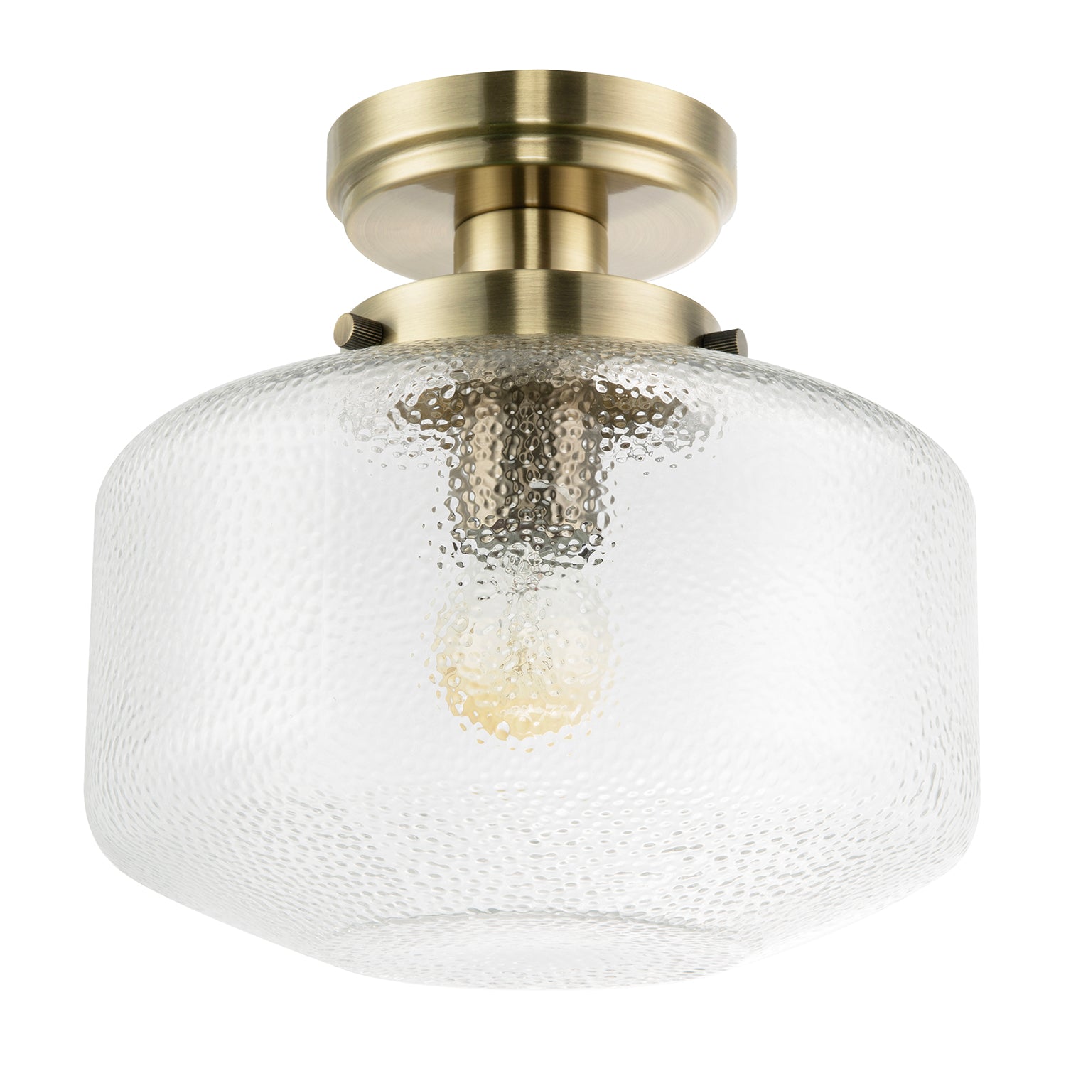 Antique Brass Semi Flush Ceiling Light with Dimpled Clear Glass Shade Image 2