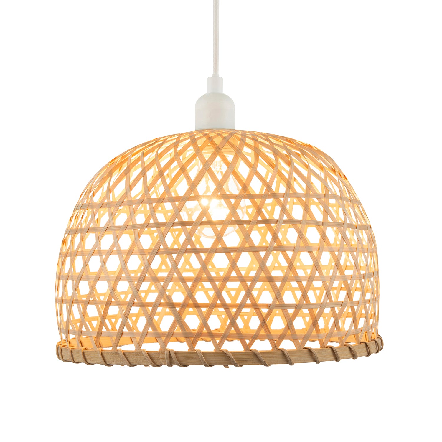 Hand Strapped Natural Bamboo Pendant Lighting Shade with Bell Shape Image 2