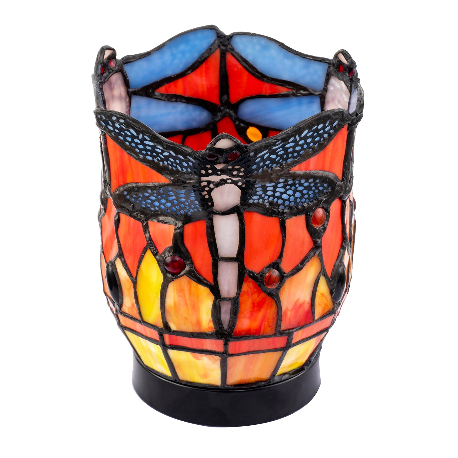 Classic Dragonfly Tiffany Uplighter Lamp in Orange and Toned Amber Image 4