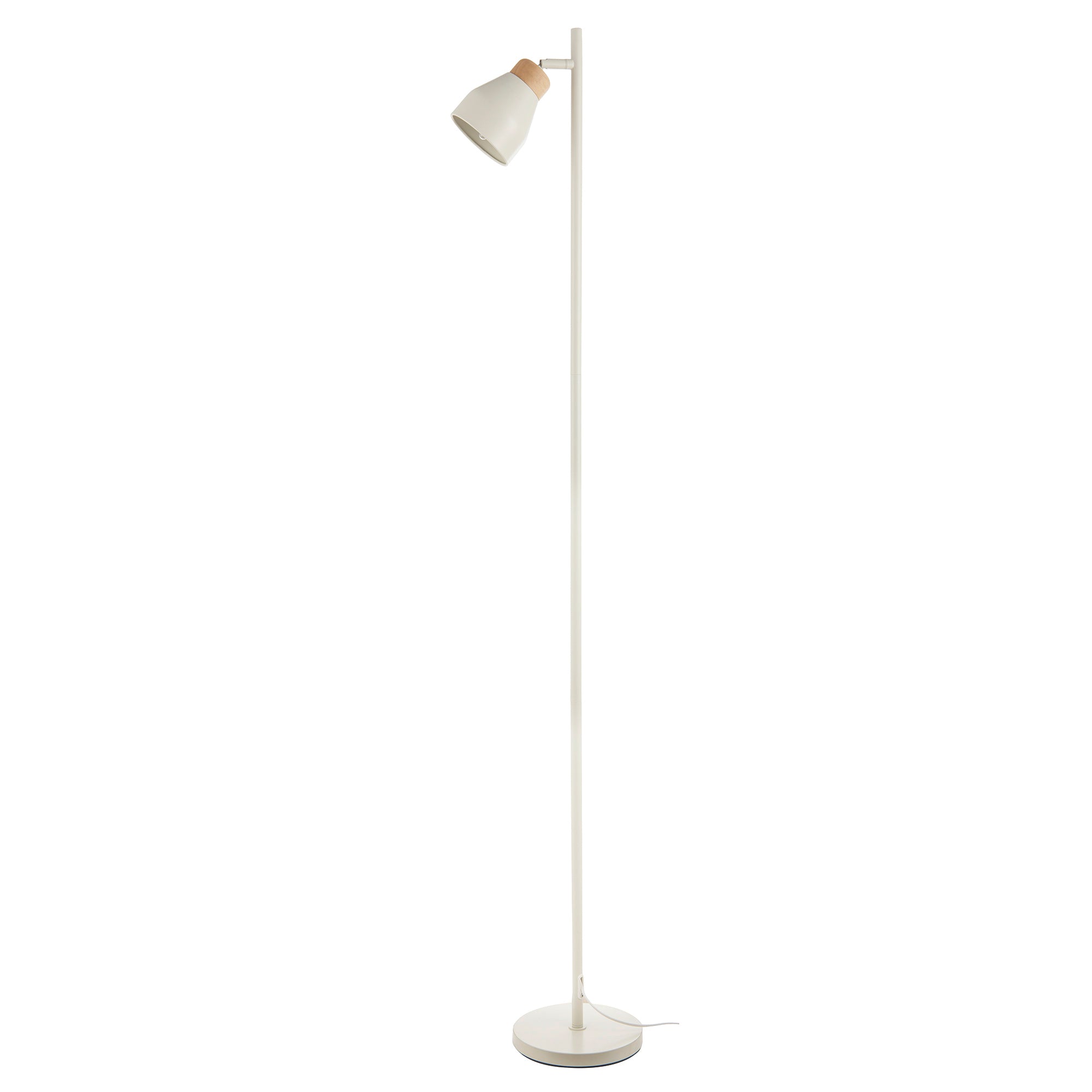 Muted Dove Grey Scandinavian Designed Floor Lamp with Wooden Trim Image 1
