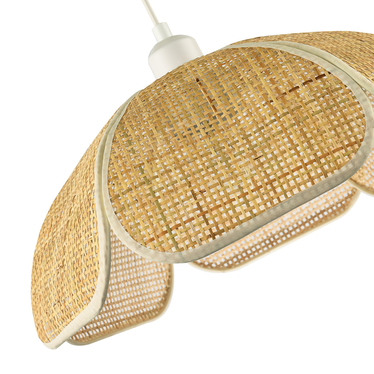 Vintage Art Deco Rattan Pendant Shade with Cream Cotton Fabric Trims Image 3