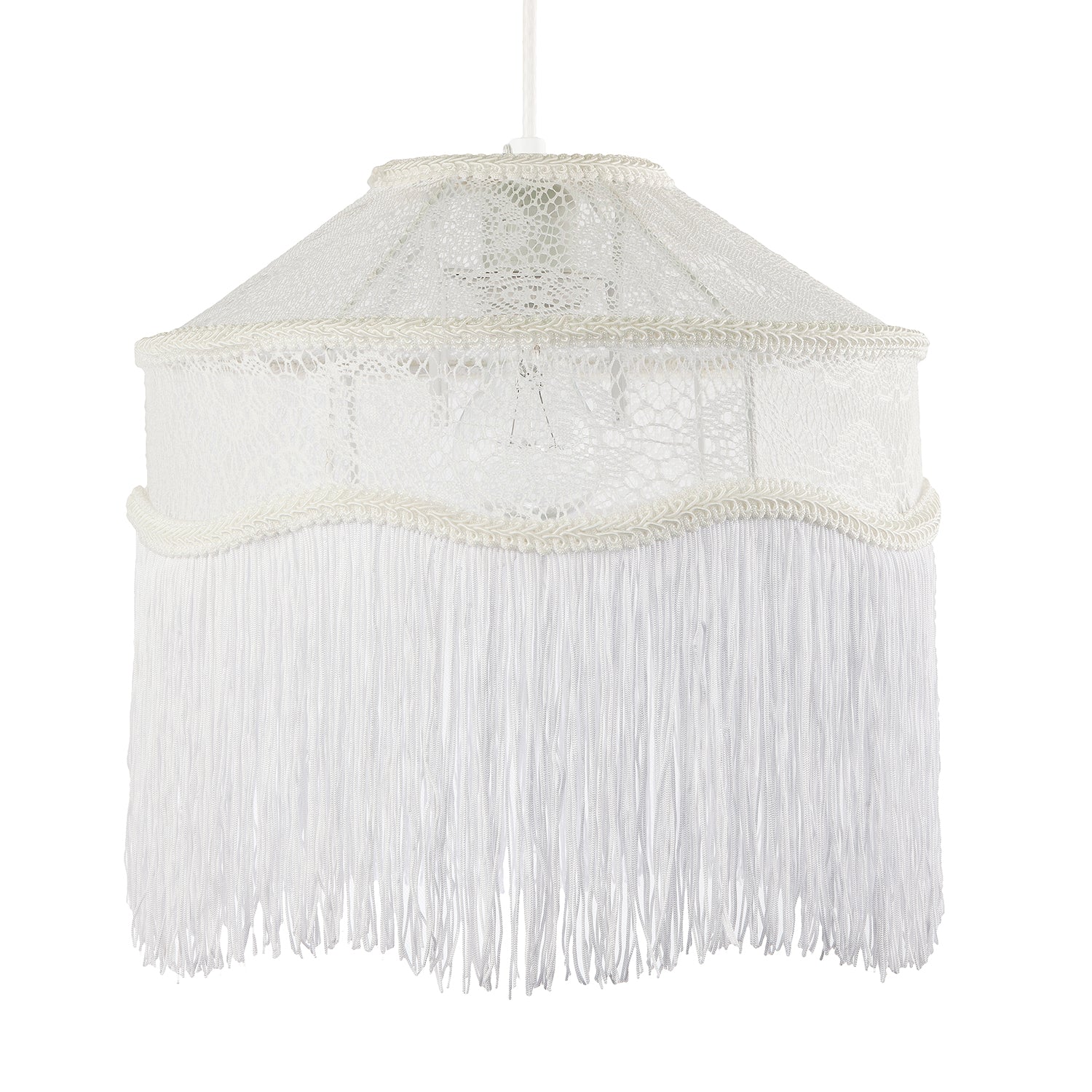 Chic White Lace Fabric Victorian Style Pendant Light Shade with Trims Image 2
