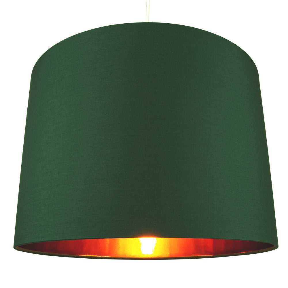 Modern Forest Green Cotton 16" Floor/Pendant Lamp Shade with Shiny Copper Inner Image 2
