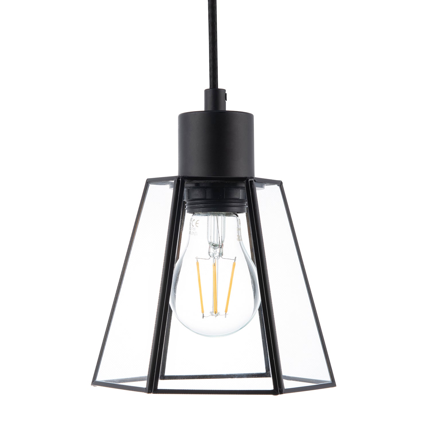 Industrial Lantern Pendant Lamp Shade in Matte Black with Clear Glass Image 1
