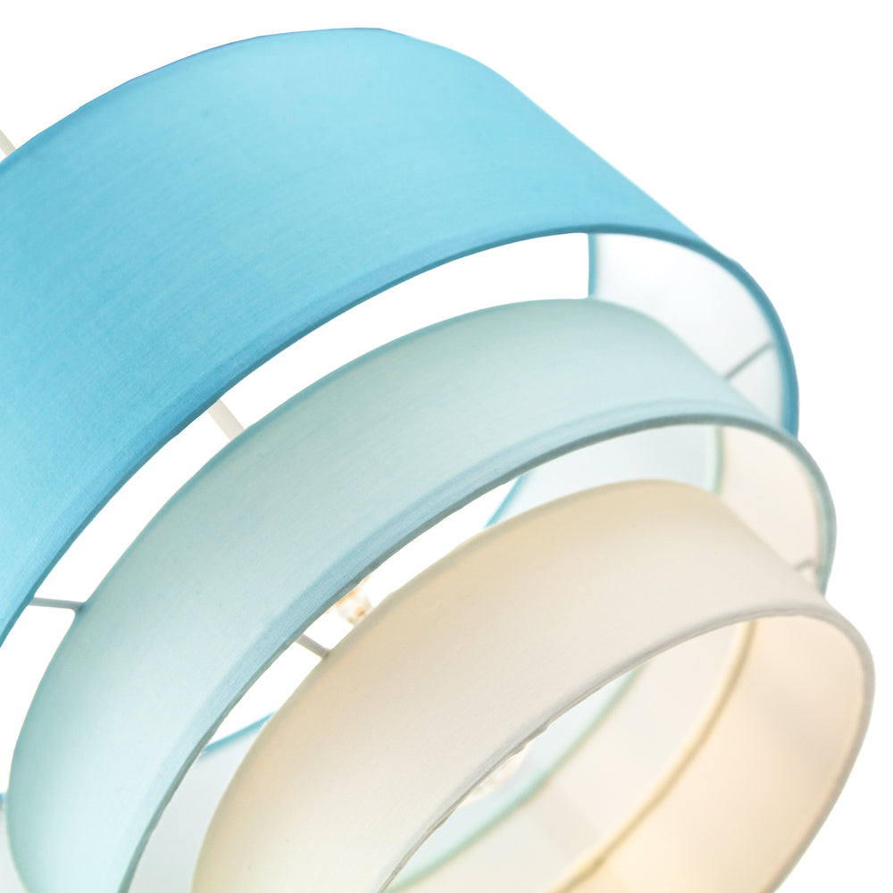 Contemporary Round Triple Tier Teal/Blue Cotton Fabric Pendant Light Shade Image 2