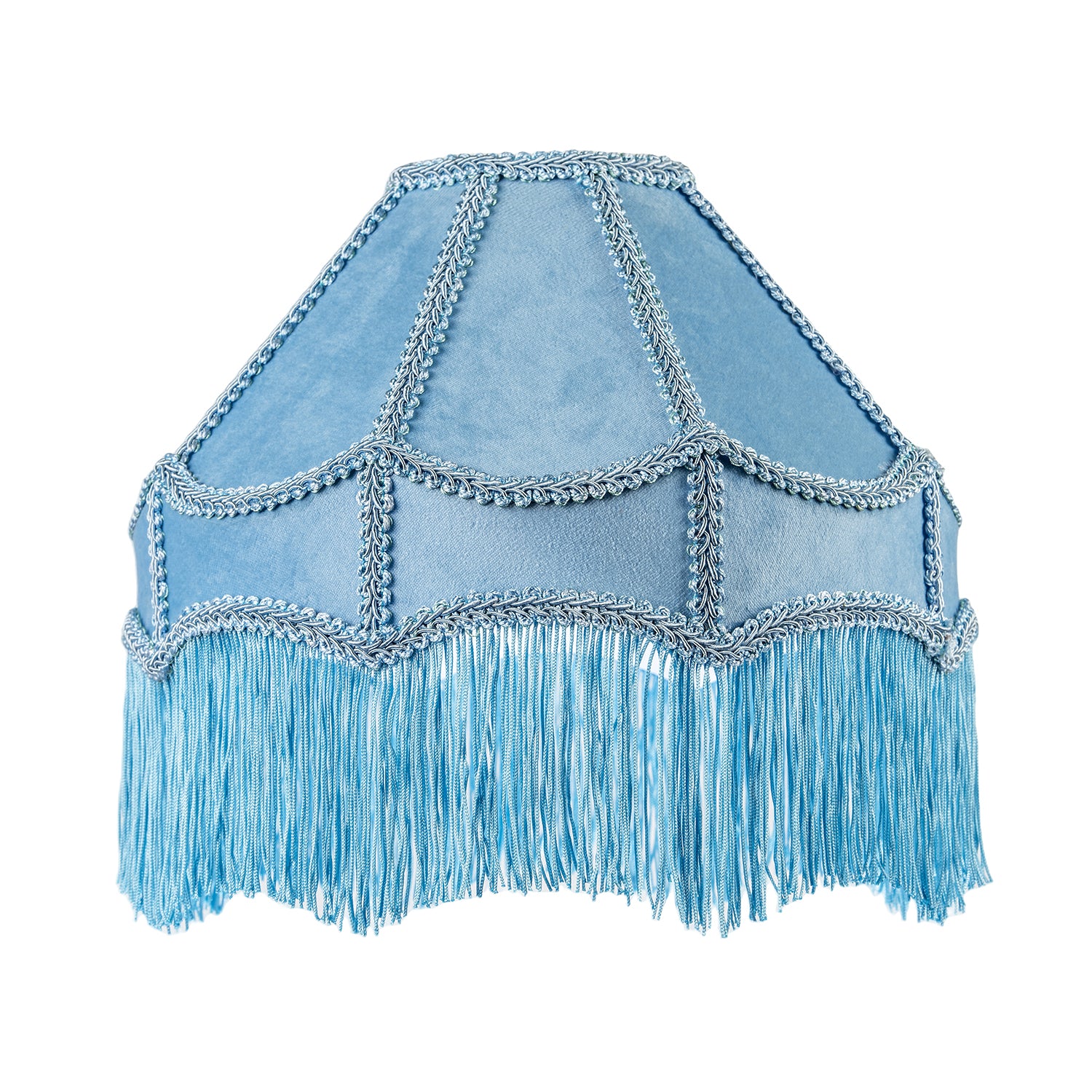 Traditional Victorian Empire Lampshade in Sky Blue Velvet with Tassels Image 1