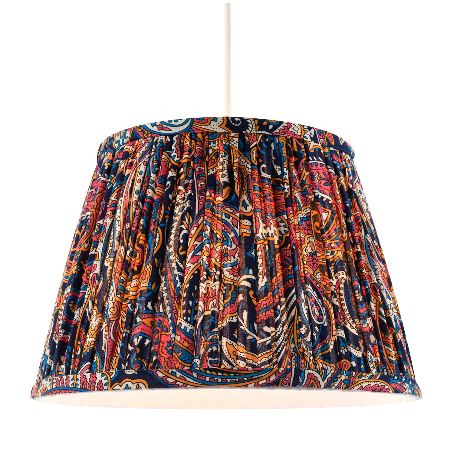 Colourful Pleated Cotton Fabric Lamp Shade with Ornate Floral Design Image 2