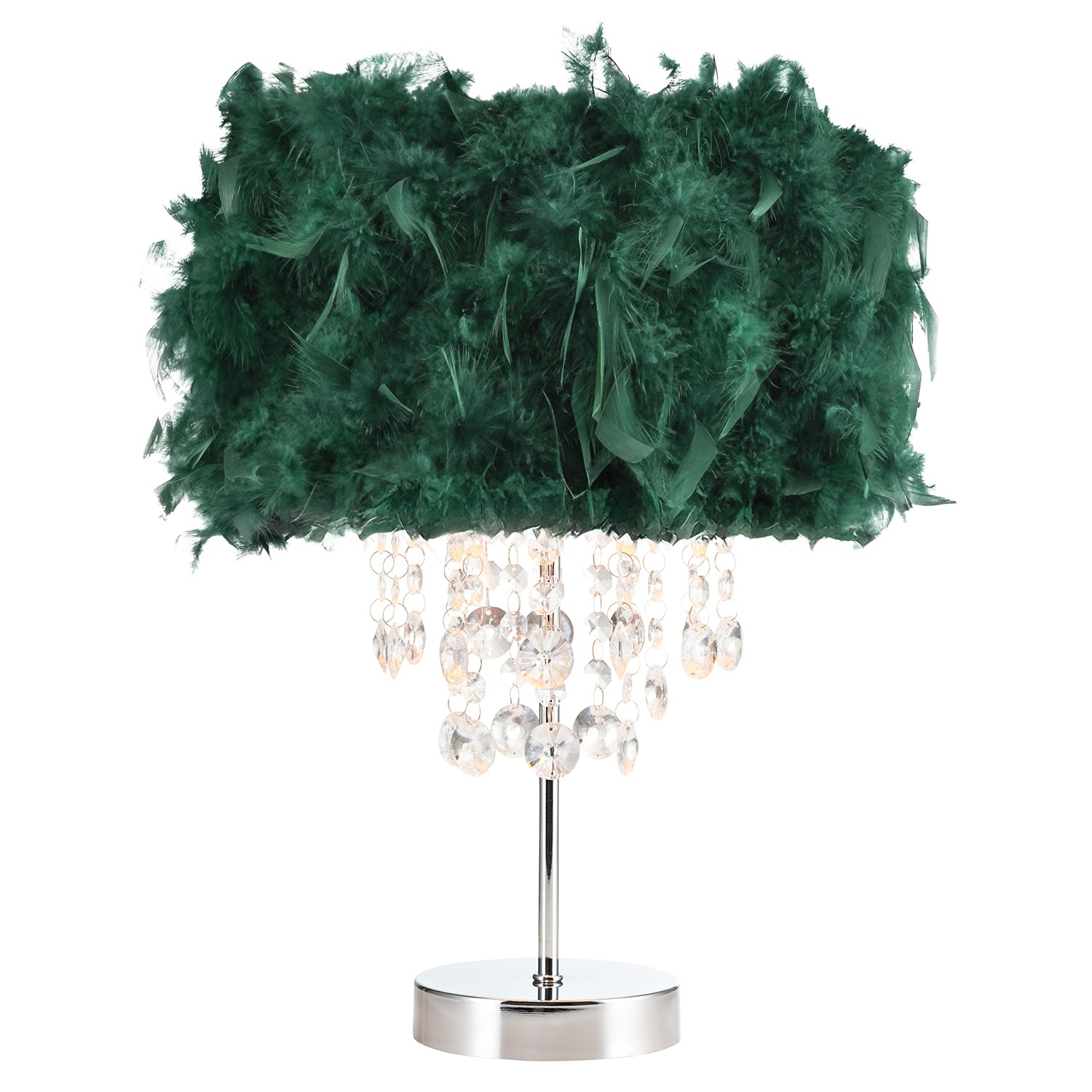 Chandelier Style Forest Green Feather Table Lamp with Waterfall Drops Image 2