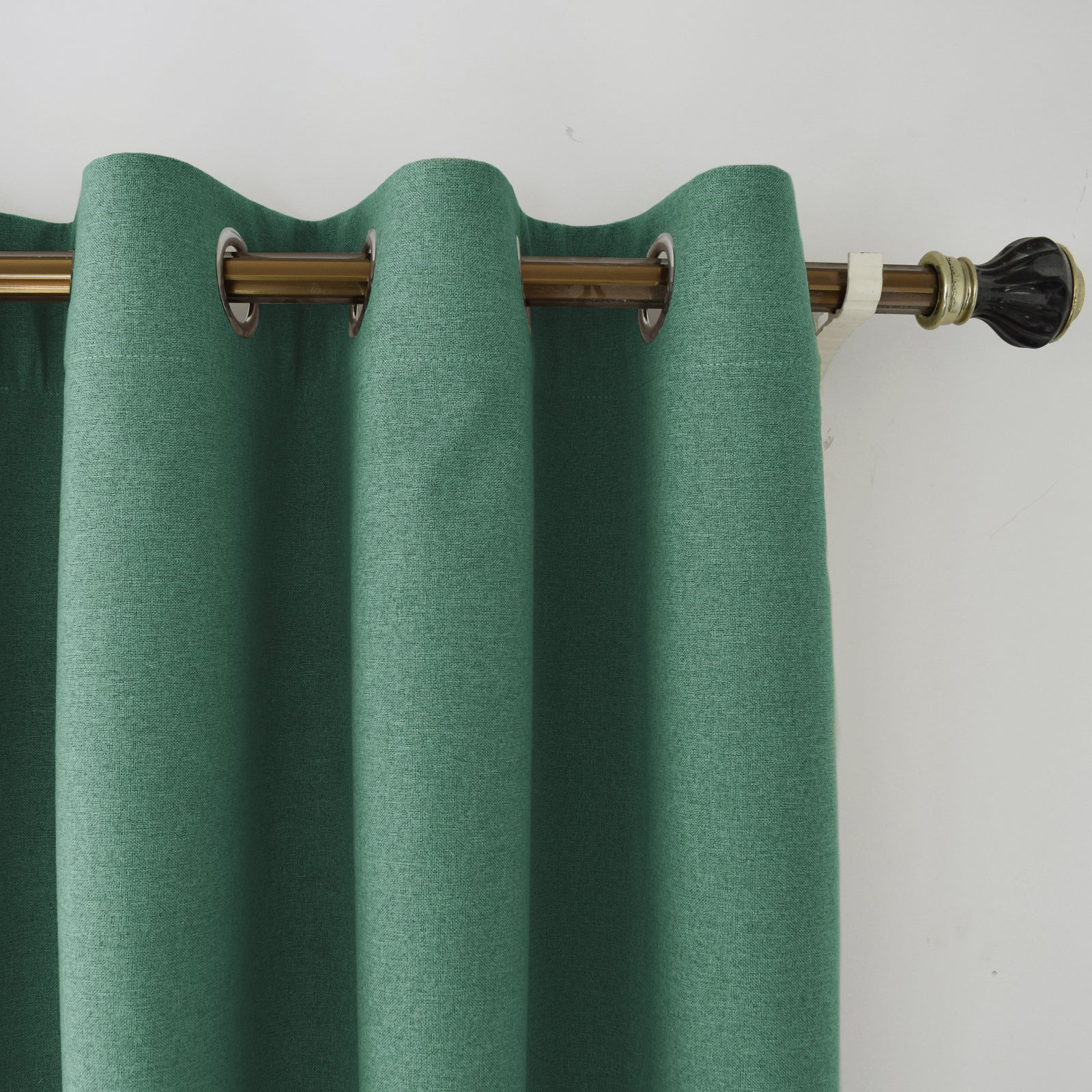 Emerald Green Linen Blackout Eyelet Curtain Pair - 46 x 63 Inch Drop Image 2