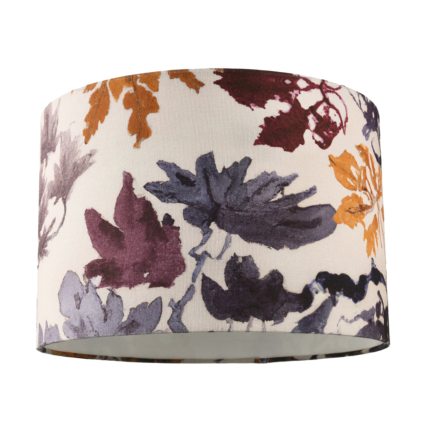 Floral Themed Linen Fabric Lamp Shade with Coloured Watercolour Leaves Image 1