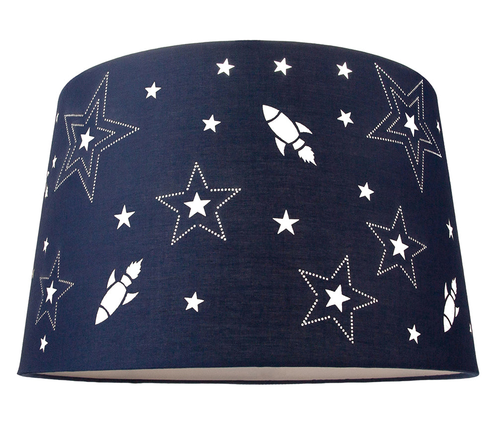 Fun Rockets and Stars Childrens/Kids Blue Cotton Bedroom Pendant or Lamp Shade Image 1