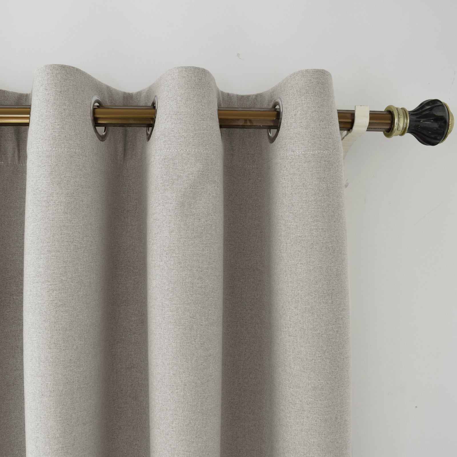 Taupe Grey Linen Blackout Eyelet Curtains - 46x63 Inch Drop - 2 Panel Image 2