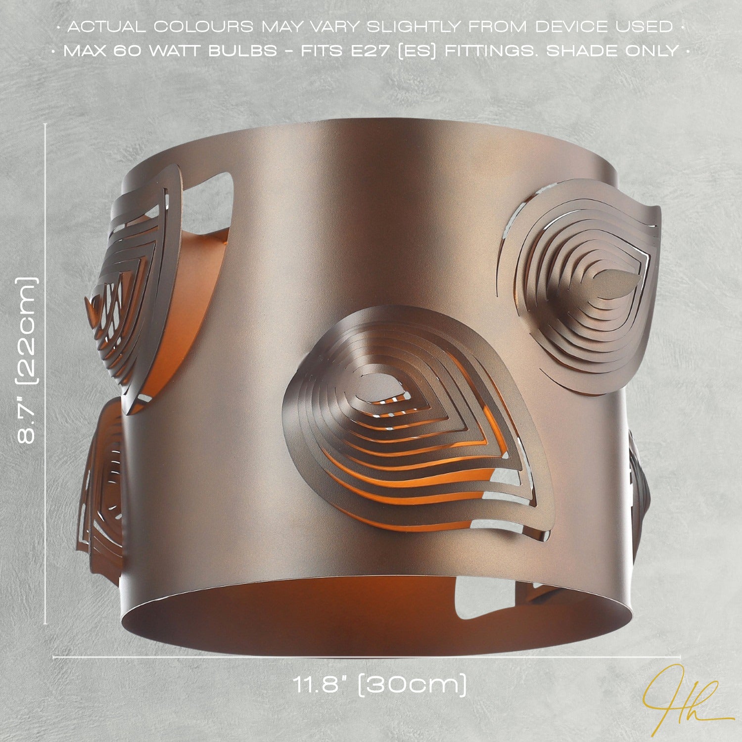 Matte Bronze Solid Metal Easy Fit Pendant Shade with Laser Cut Leaves Image 7