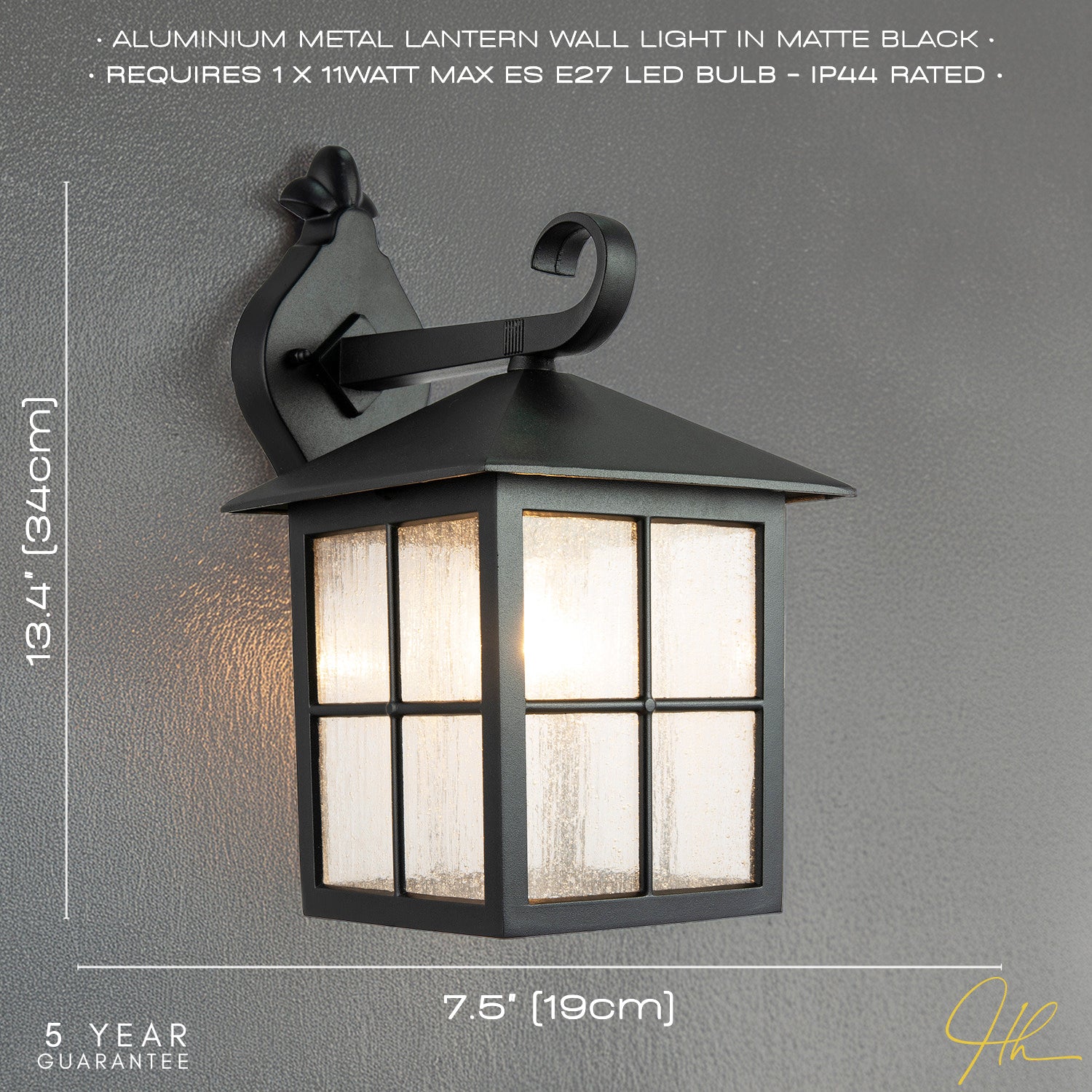 Classic Matte Black Die-Cast Aluminium Metal Exterior Lantern Wall Light Fitting Image 6