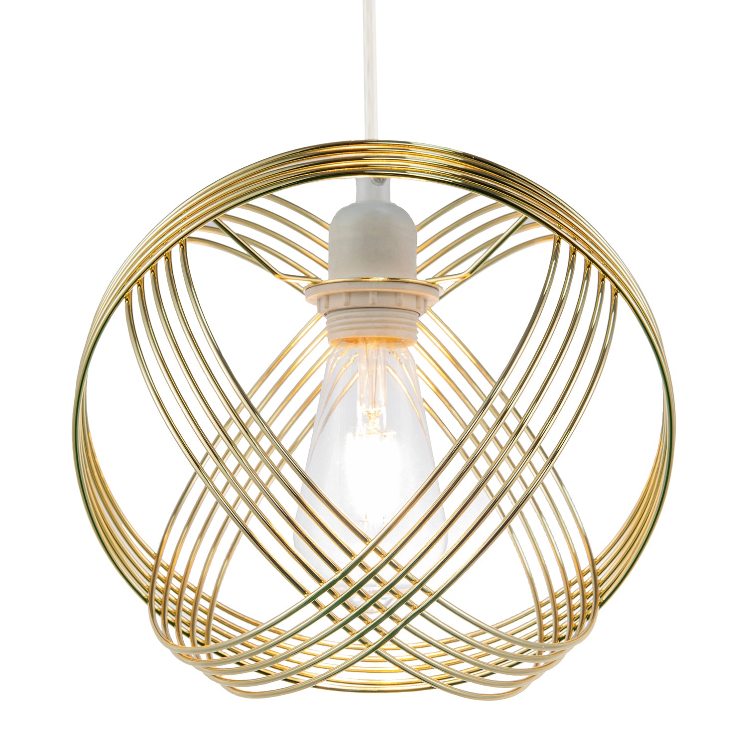 Polished Plated Gold Spherical Pendant Light Shade with 4-Ring Design Image 1