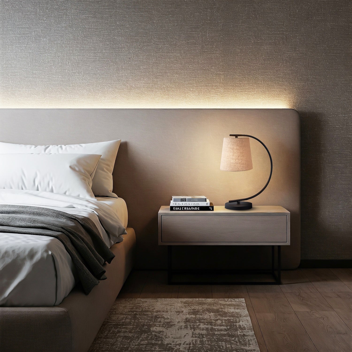 Chic Black Table Lamp with Oatmeal Natural Textured Linen Fabric Shade Image 7