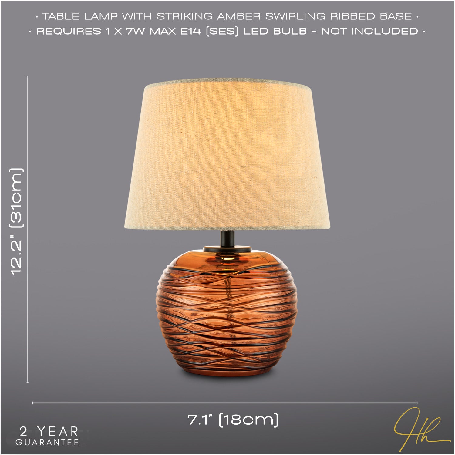 Modern Designer Amber Glass Table Lamp with Oatmeal Beige Linen Fabric Shade Image 6