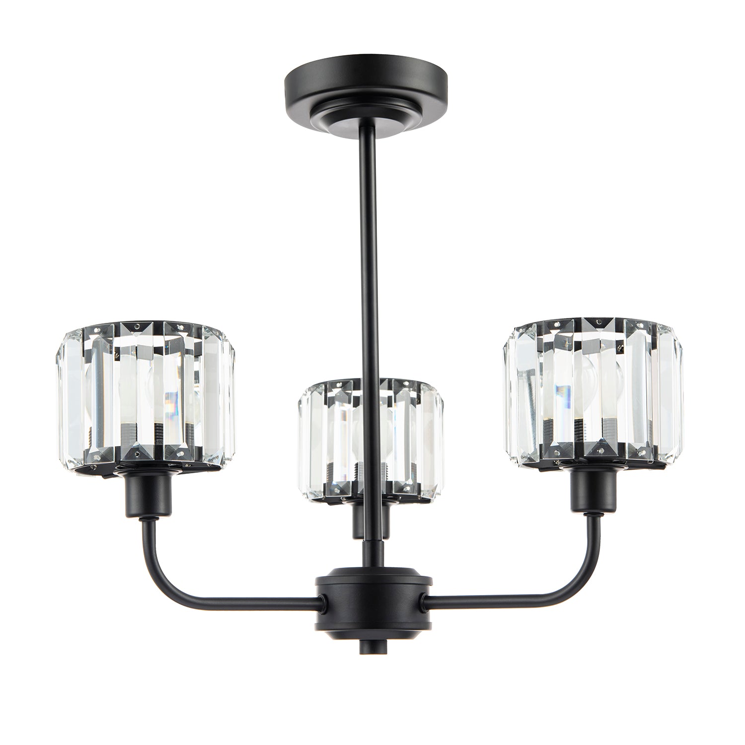 Modern Black Ceiling Light Fitting with Clear Crystal Glass Rods on Three Shades Image 1