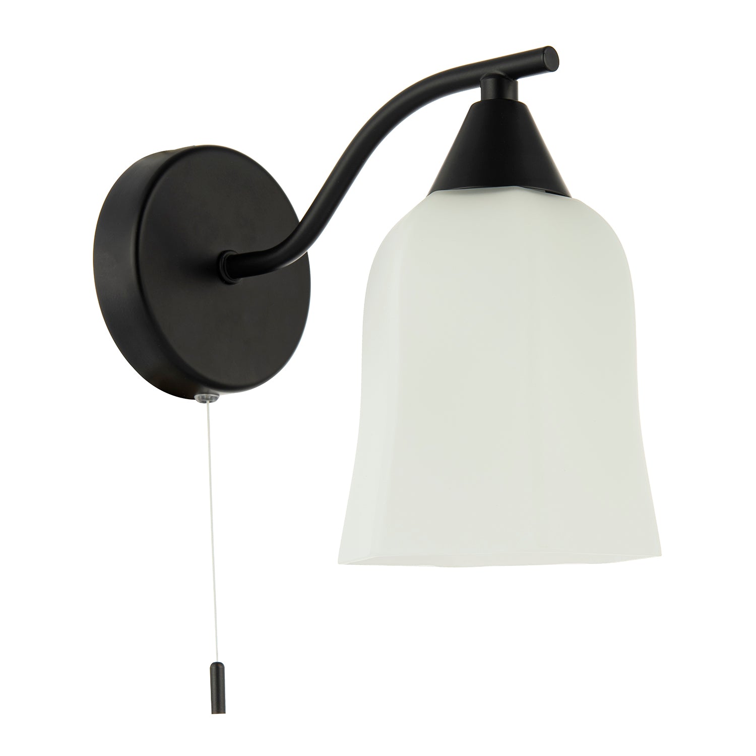 Traditional Switched Downlight Wall Light in Matte Black with Opal Glass Shade Image 2