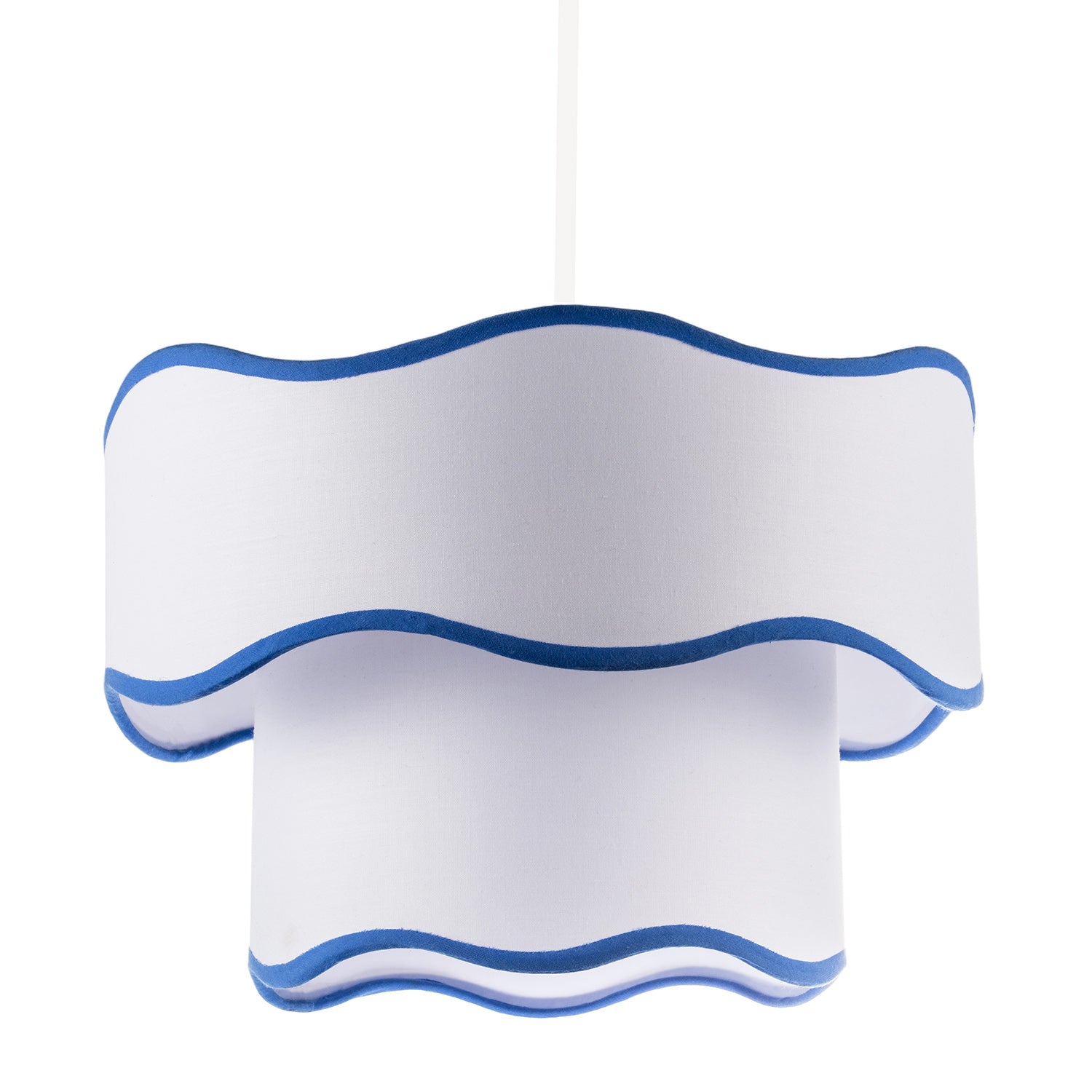 Tiered Design Double Layer White Cotton Pendant Shade with Blue Trim Image 1