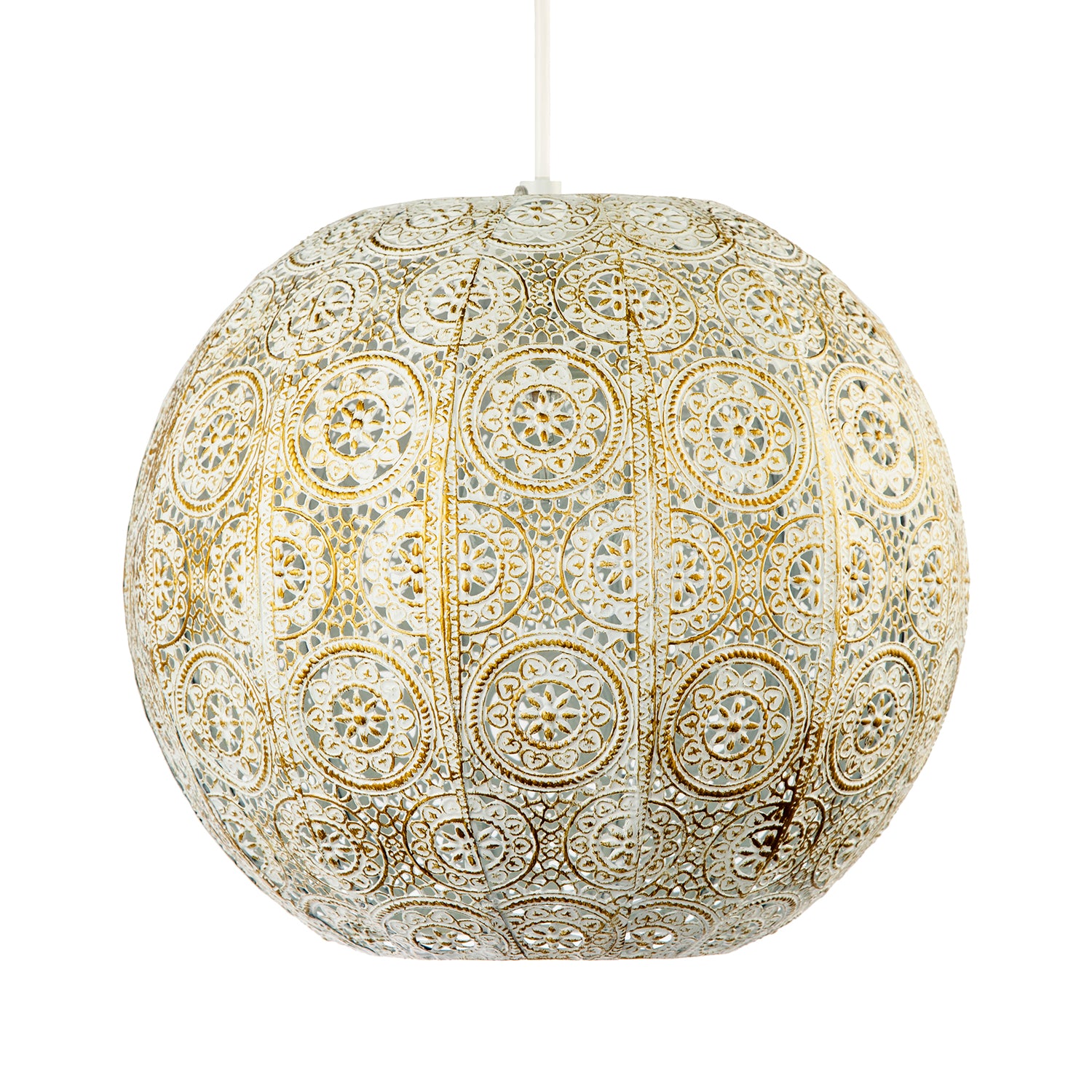 Spherical Vintage Moroccan Pendant Lamp Shade in Brushed Cream Gold Image 1