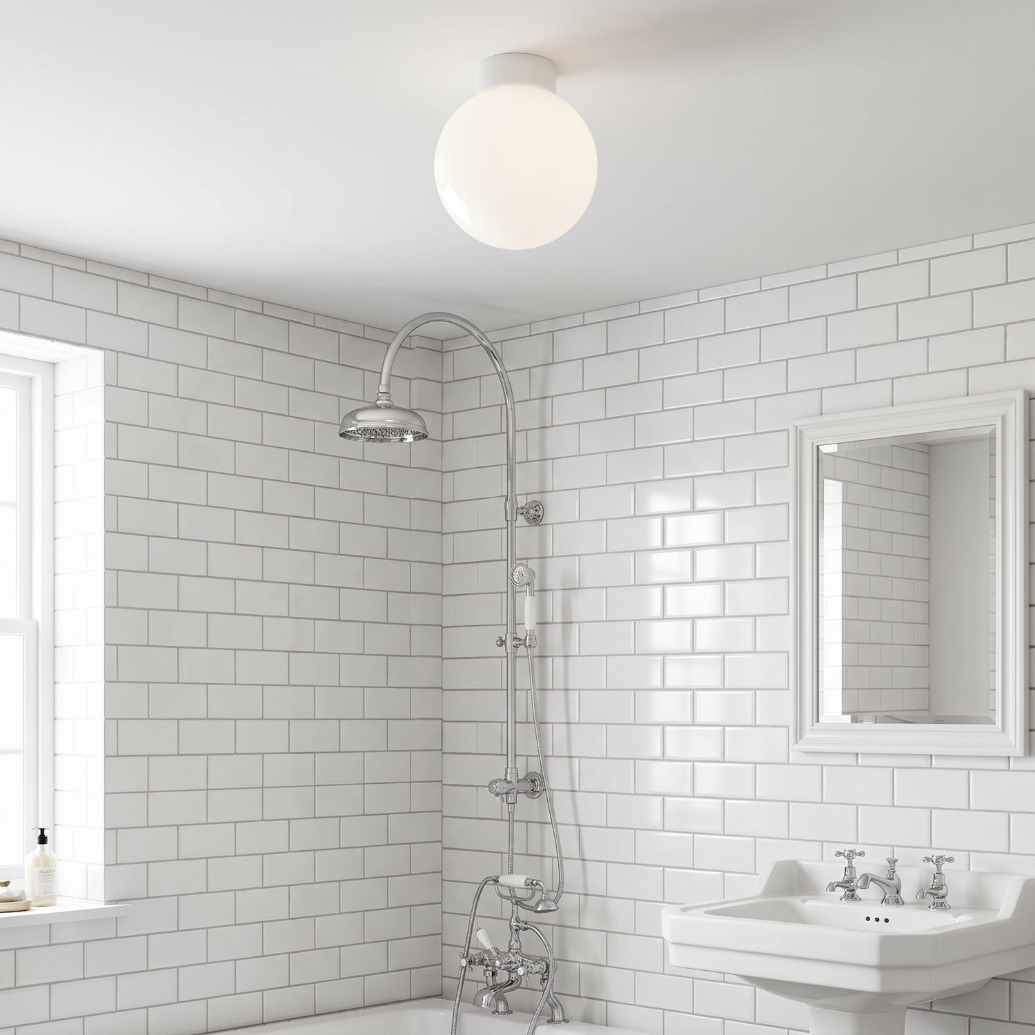 Traditional Opal Glass Globe IP44 Bathroom Ceiling Light Fitting Image 6