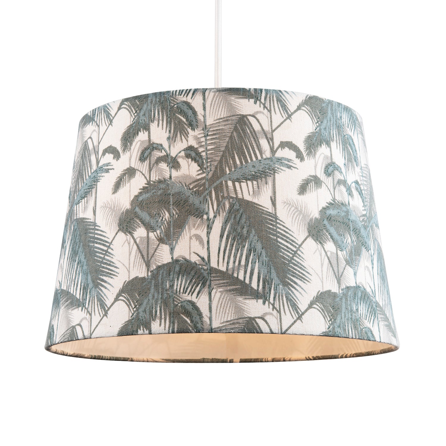 Modern Green Palm Trees Linen Fabric Drum Lamp Shade with Cotton Inner Image 2
