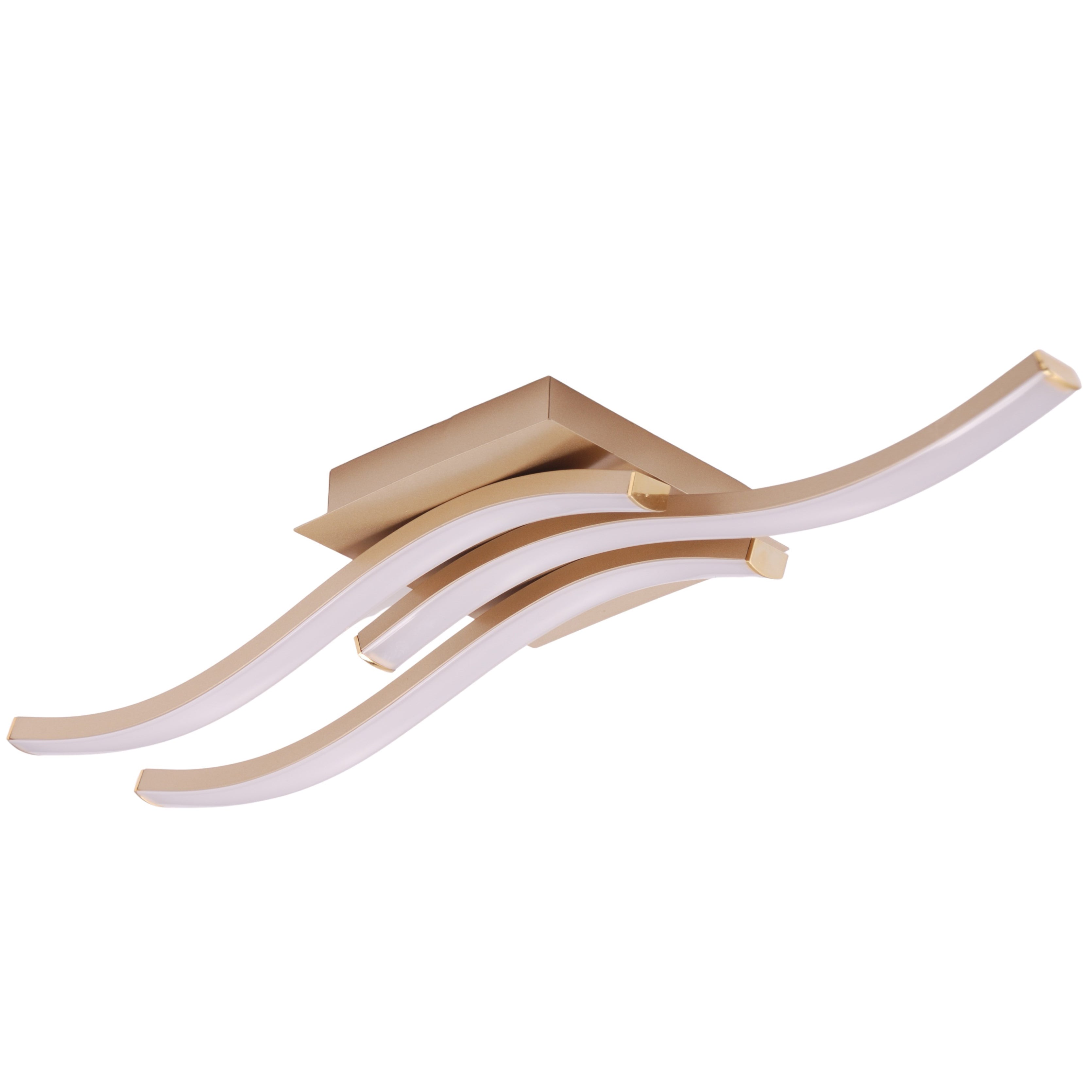 Modern Triple Wavy Strip Flush LED Ceiling Light Fixture in Matte Gold Sand Image 1