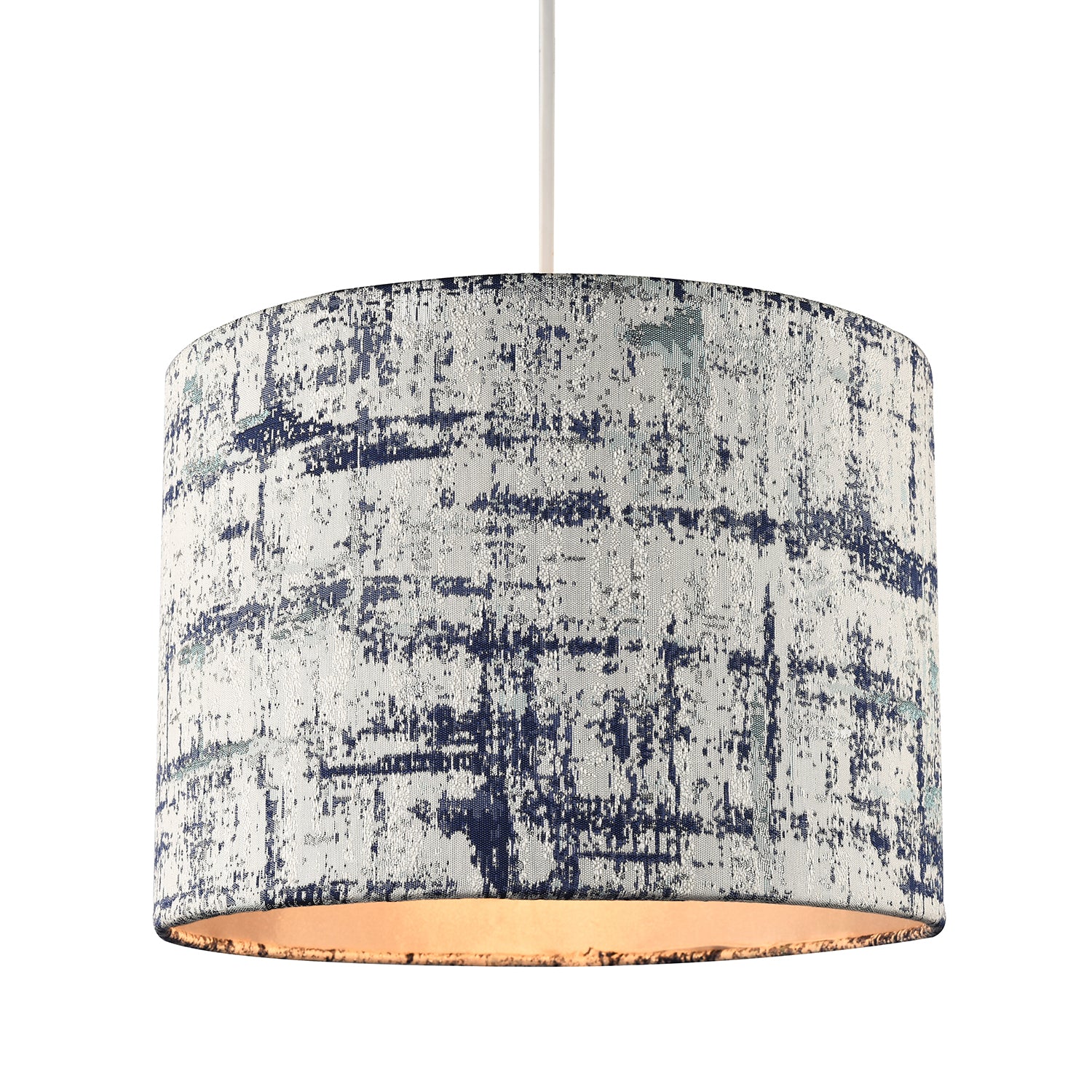 Unique Navy Blue and Silver Camouflage Jacquard Fabric Drum Lamp Shade Image 2