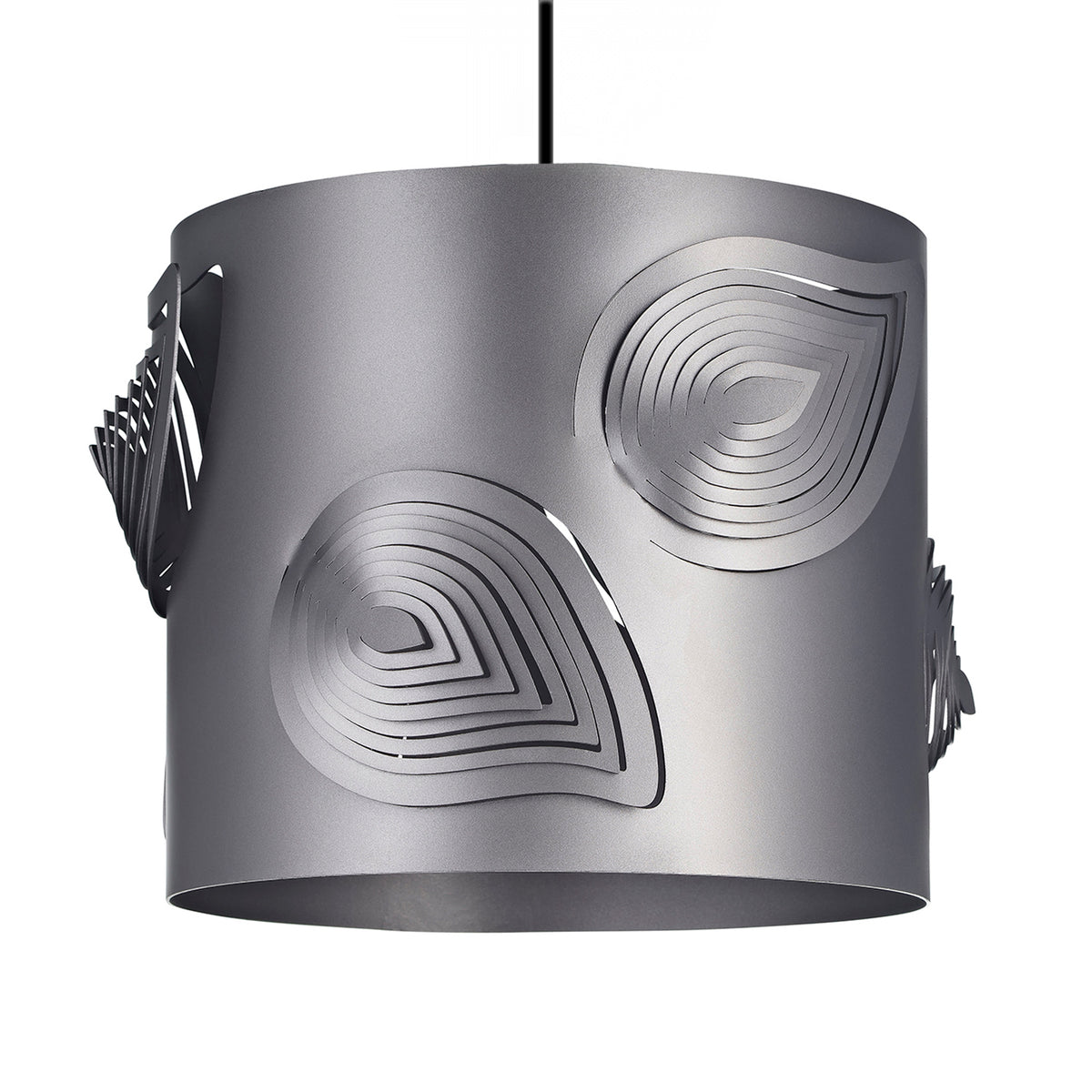 Pearl Grey Solid Metal Easy Fit Pendant Shade with Laser Cut Leaves Image 1