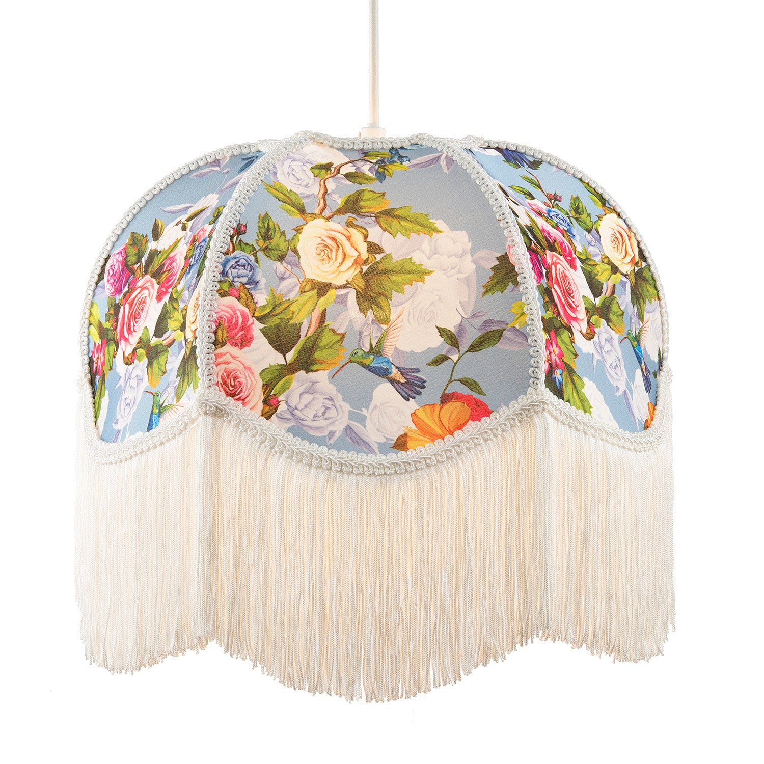 Victorian Empire Lamp Shade in Sky Blue with Colourful Floral Decor Image 2
