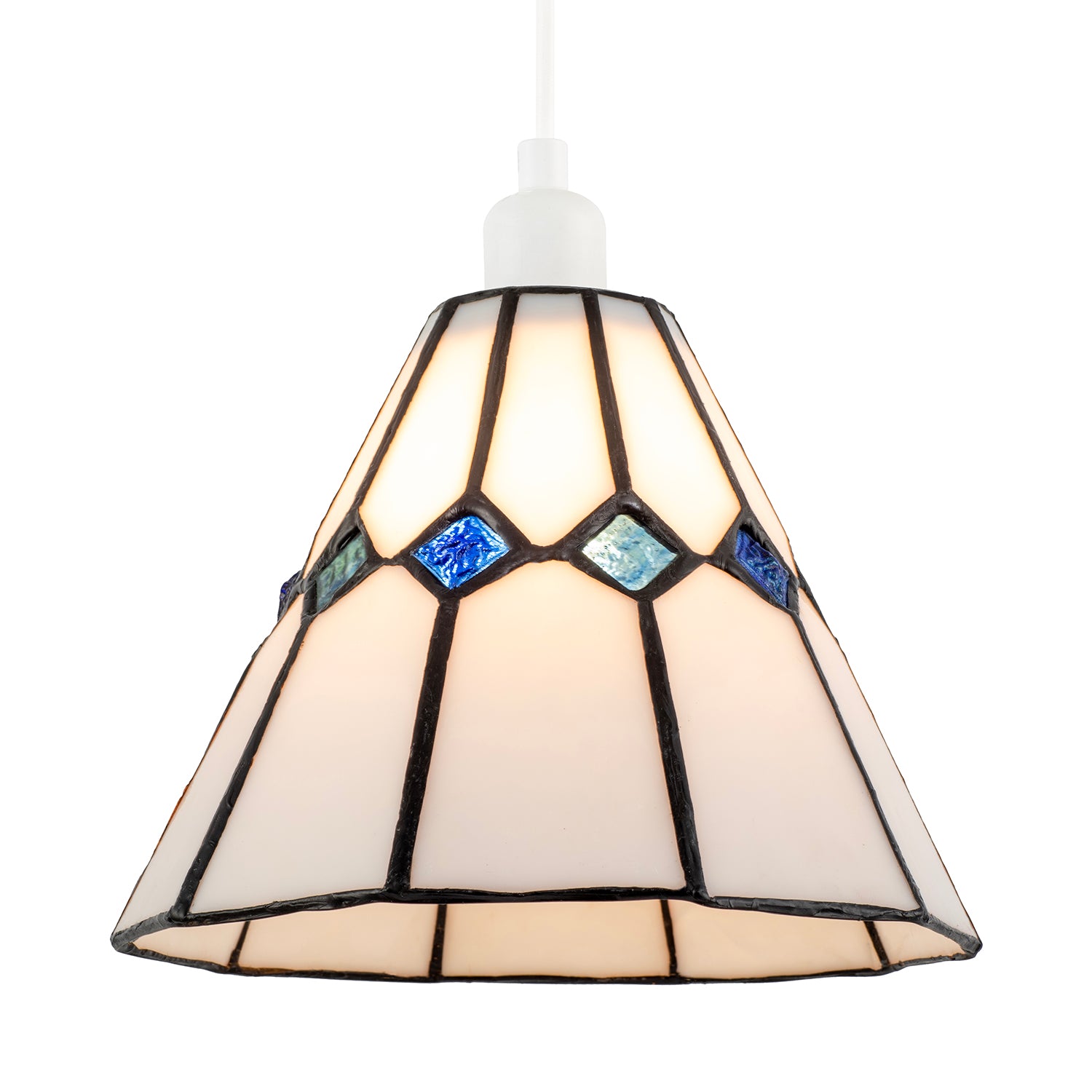 White Glass Tiffany Pendant Light Shade with Midnight Blue Diamonds Image 2