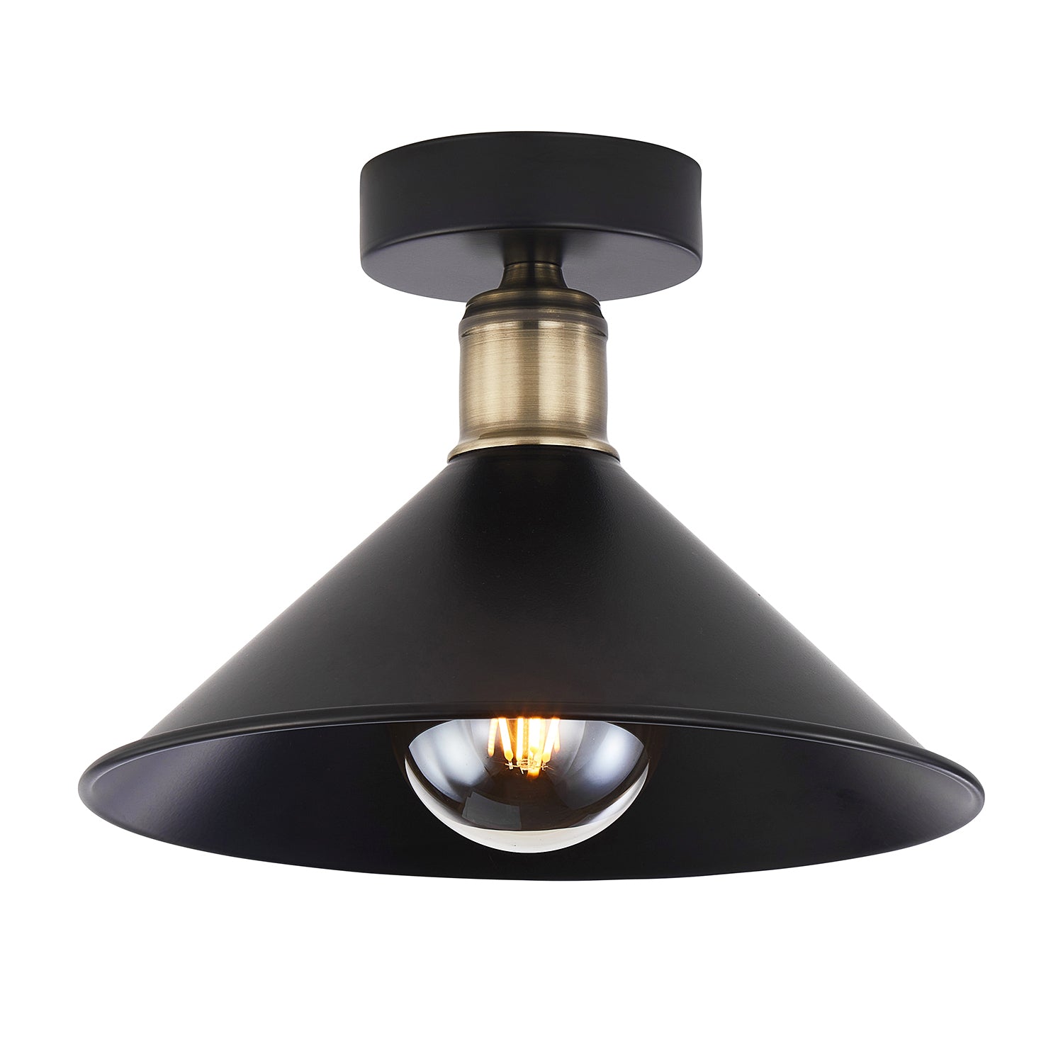 Modern Industrial Semi Flush Ceiling Light in Matte Black and Antique Brass Image 1
