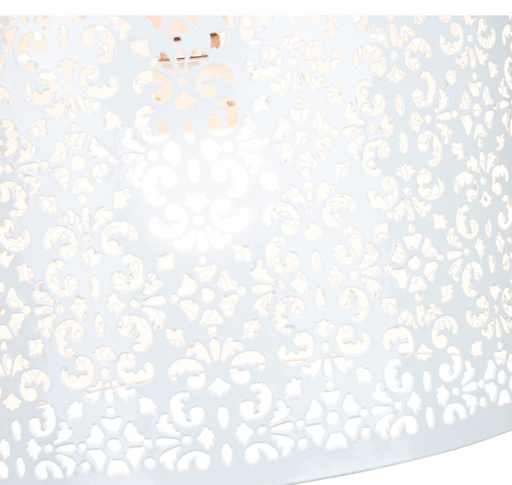 Moroccan Designed Large White Metal Pendant Light Shade with Floral Decoration Image 3