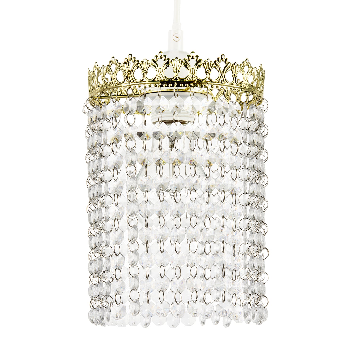 Polished Gold Crown Pendant Light Shade with Strings of Clear Beads Image 1