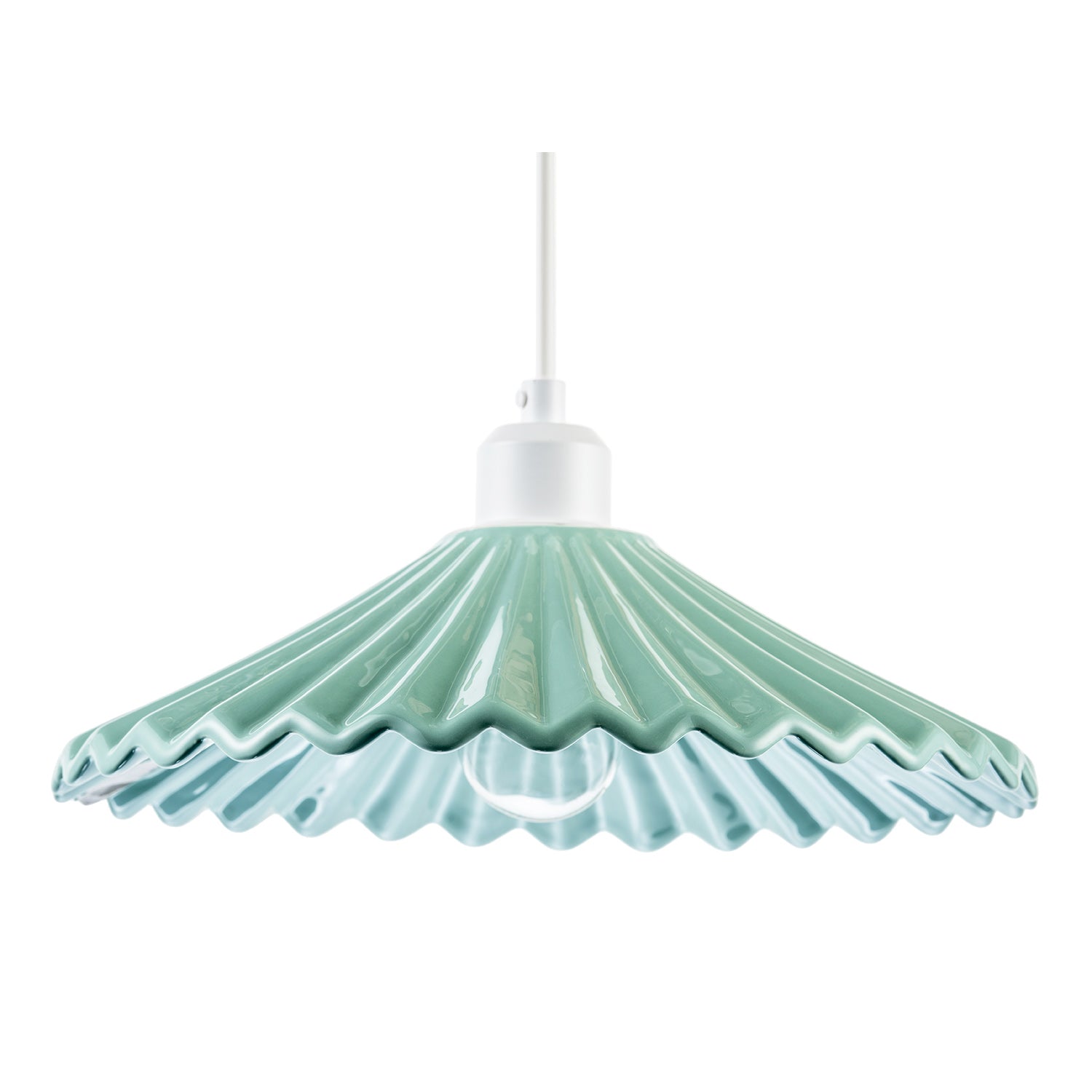 Emerald Green Nova Gloss Ceramic Pendant Light Shade with Rippled Body Image 1