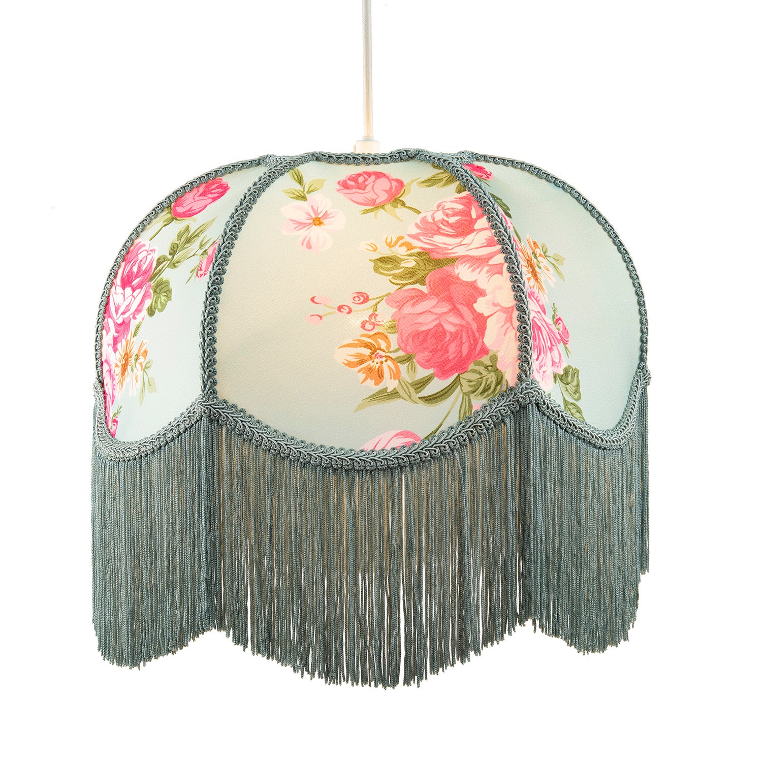 Duck Egg and Pink Rose Victorian Lamp Shade with Embroidered Trims Image 2