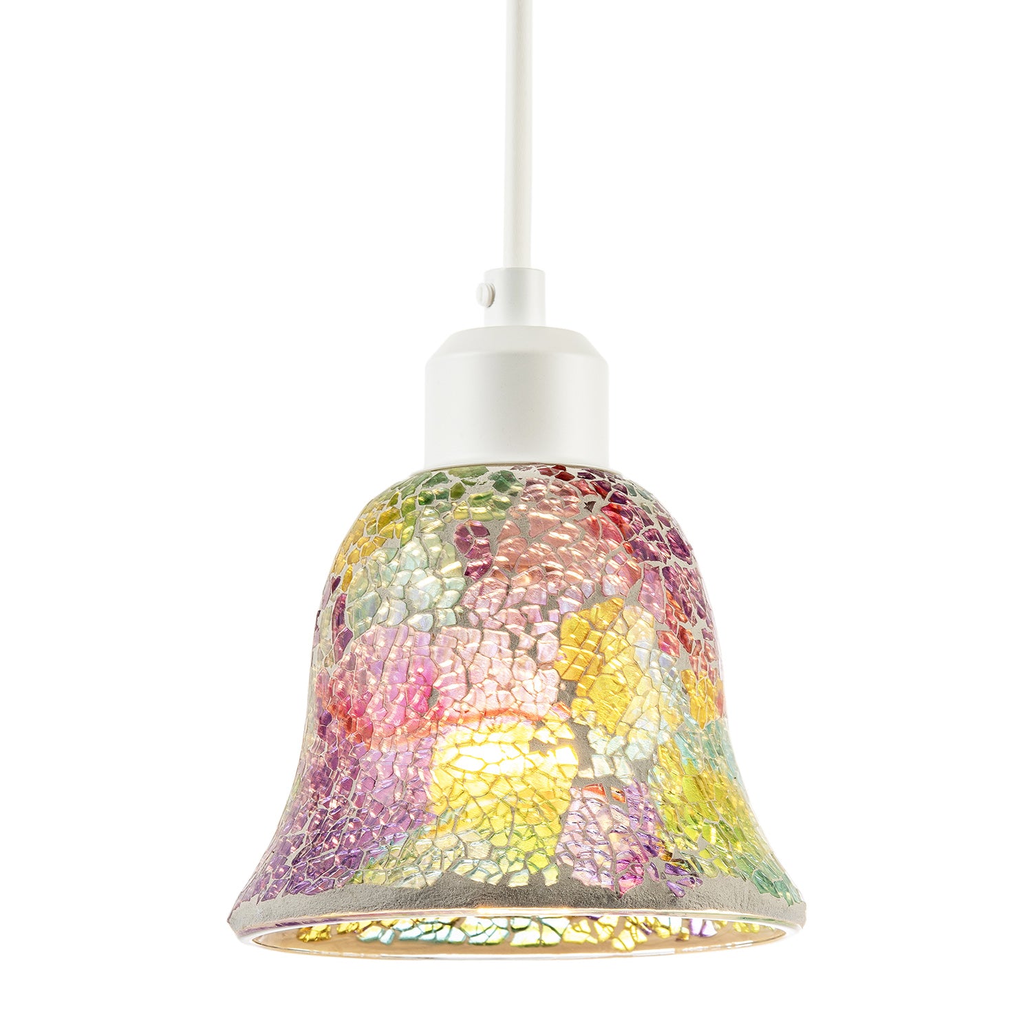 Multi-Colour Iridescent Crackle Mosaic Bell Pendant Lighting Shade Image 2