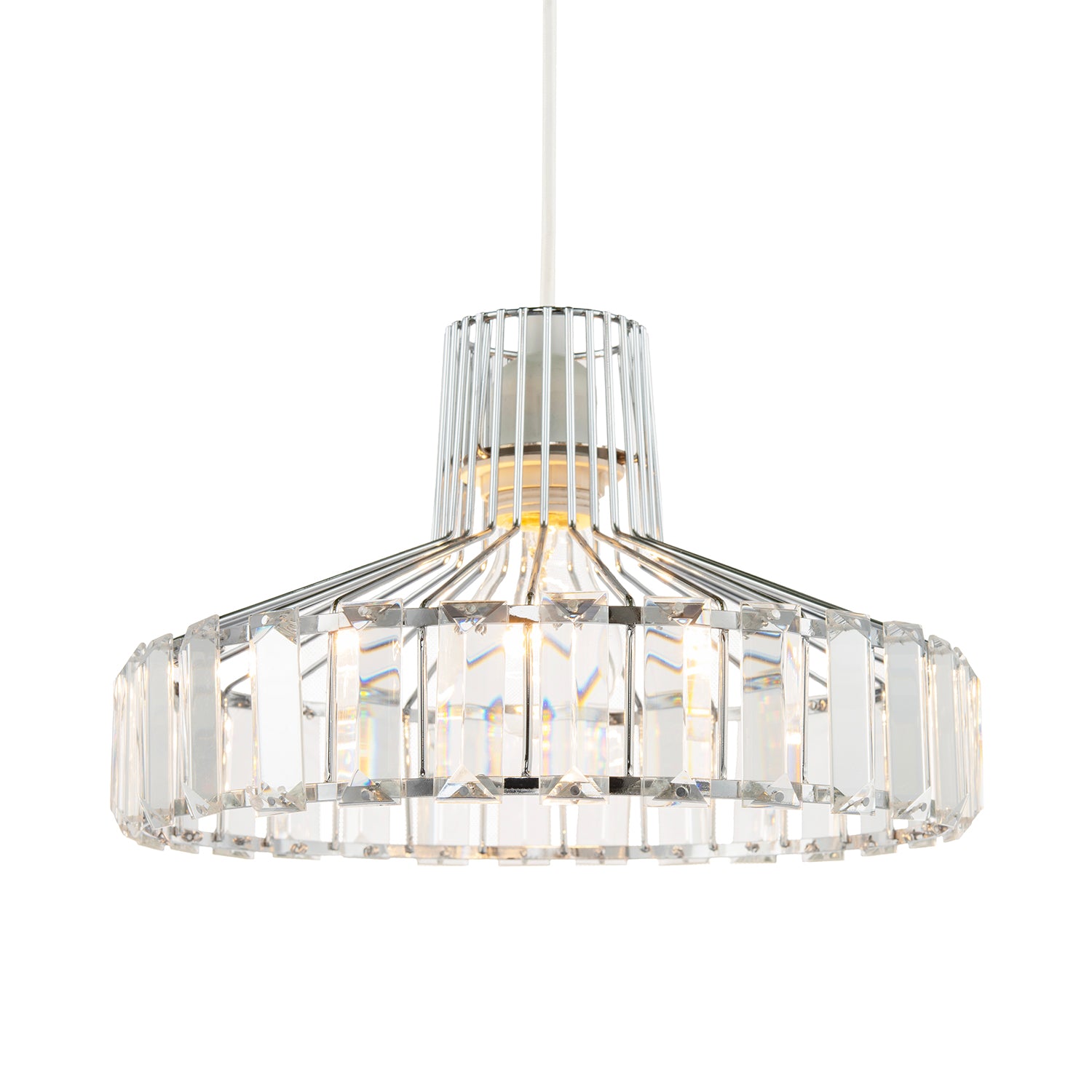 Modern Chrome Plated Easy Fit Pendant Shade with Clear Acrylic Prisms Image 2