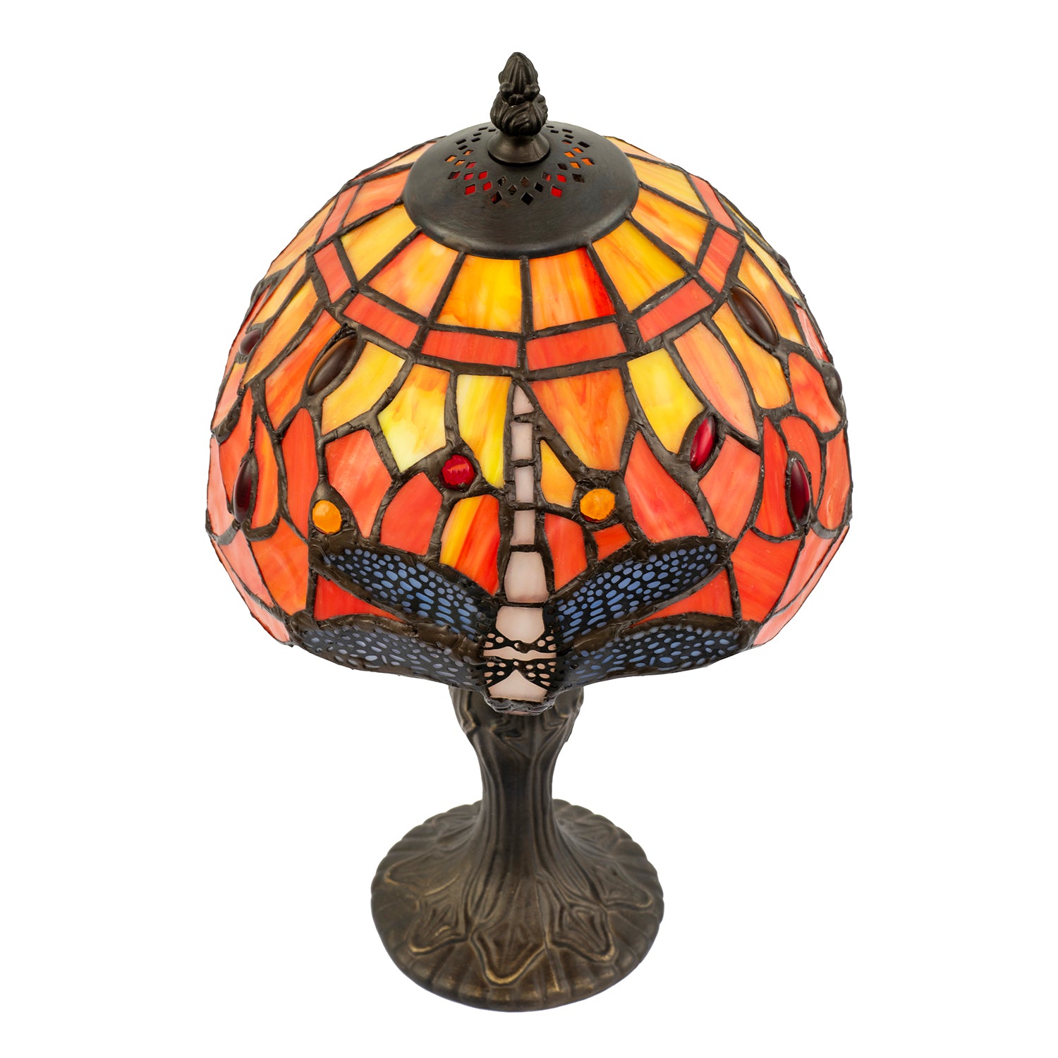 Hand Crafted Orange and Amber Stained Glass Dragonfly Tiffany Lamp Image 5