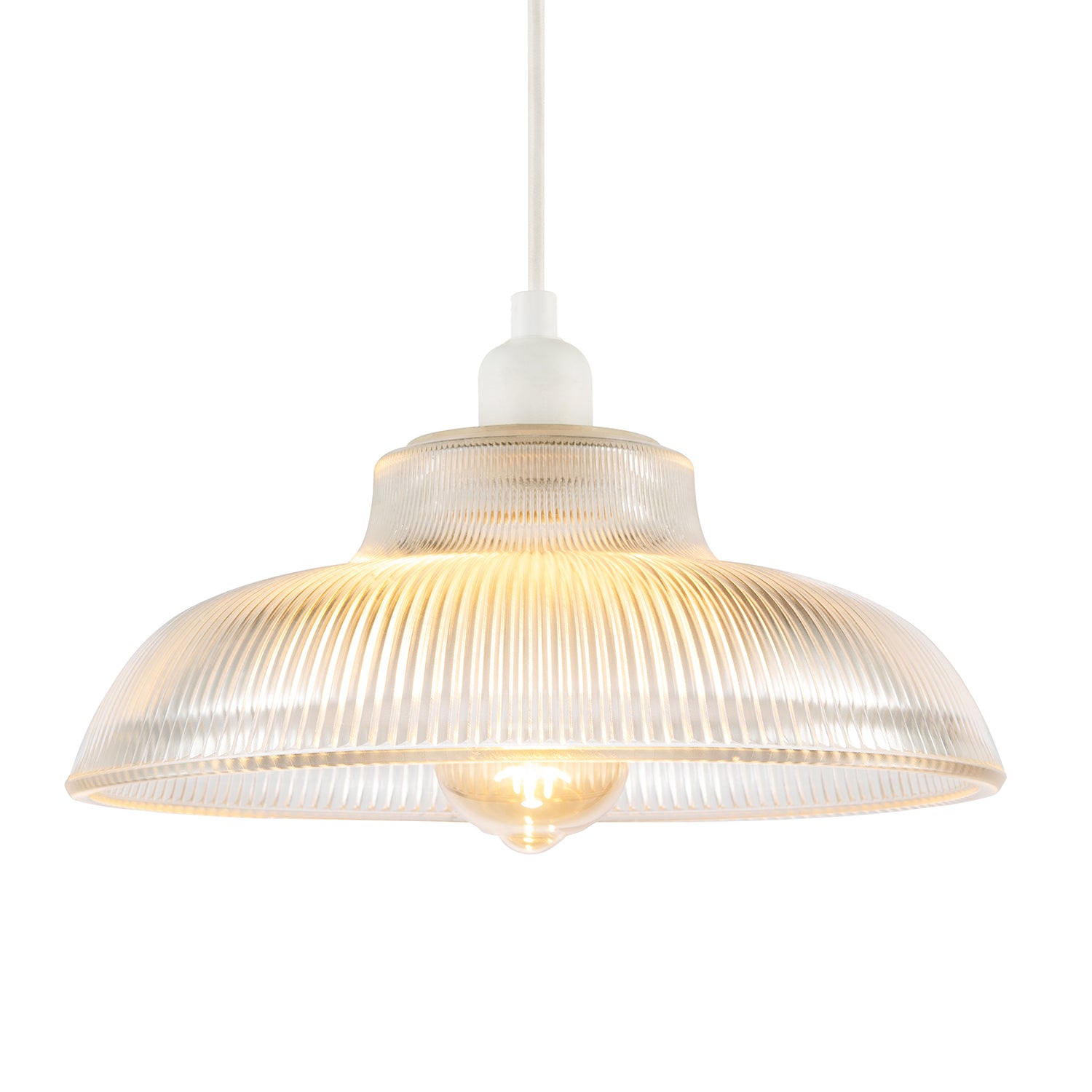 Classic American Diner Clear Ribbed Glass Ceiling Pendant Light Shade Image 2