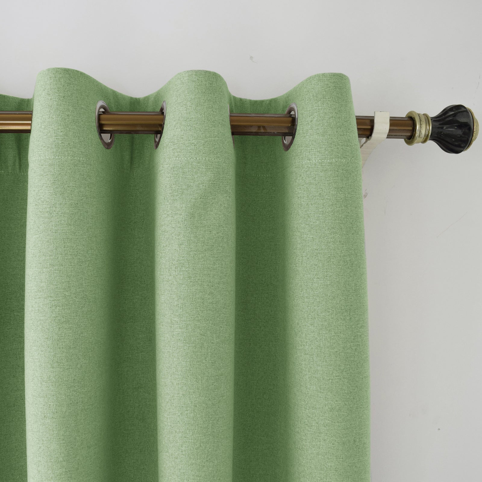 Olive Green Linen Blackout Eyelet Curtains - 46x63 Inch Drop - 2 Panel Image 2
