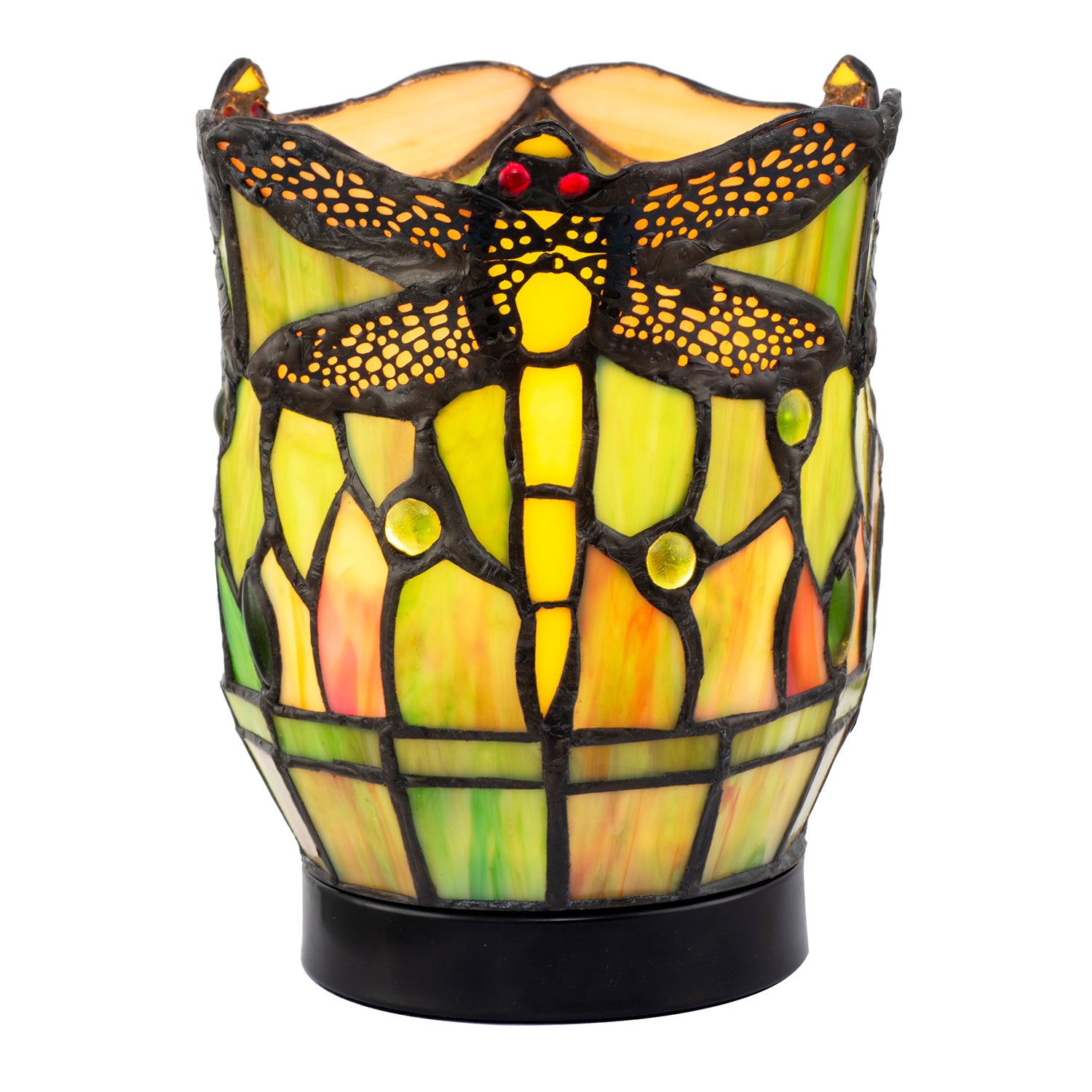 Classic Dragonfly Tiffany Uplighter Lamp in Green and Toned Amber Image 2