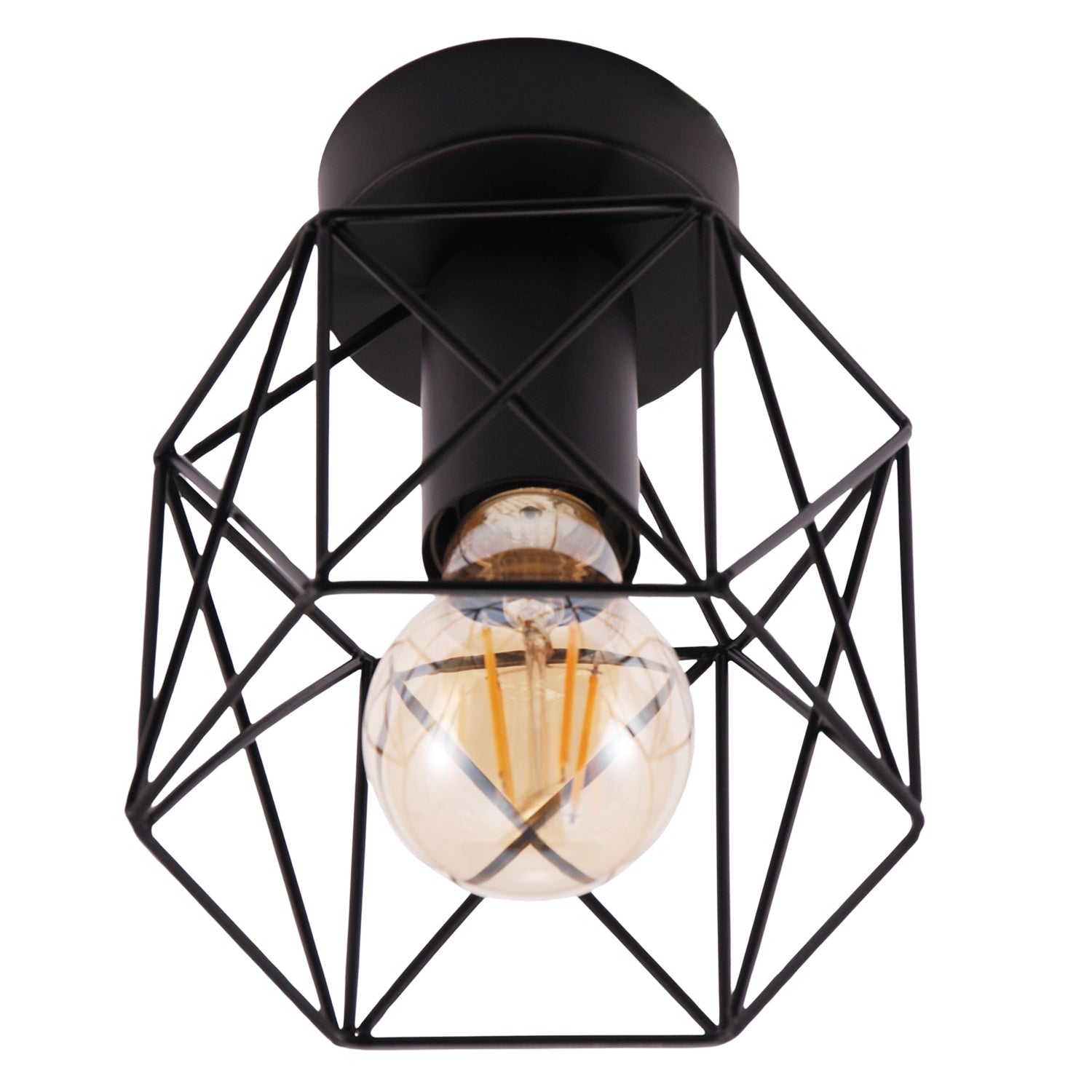 Vintage Industrial Matte Black Ceiling Lighting Fitting with Wire Cage Design Image 2